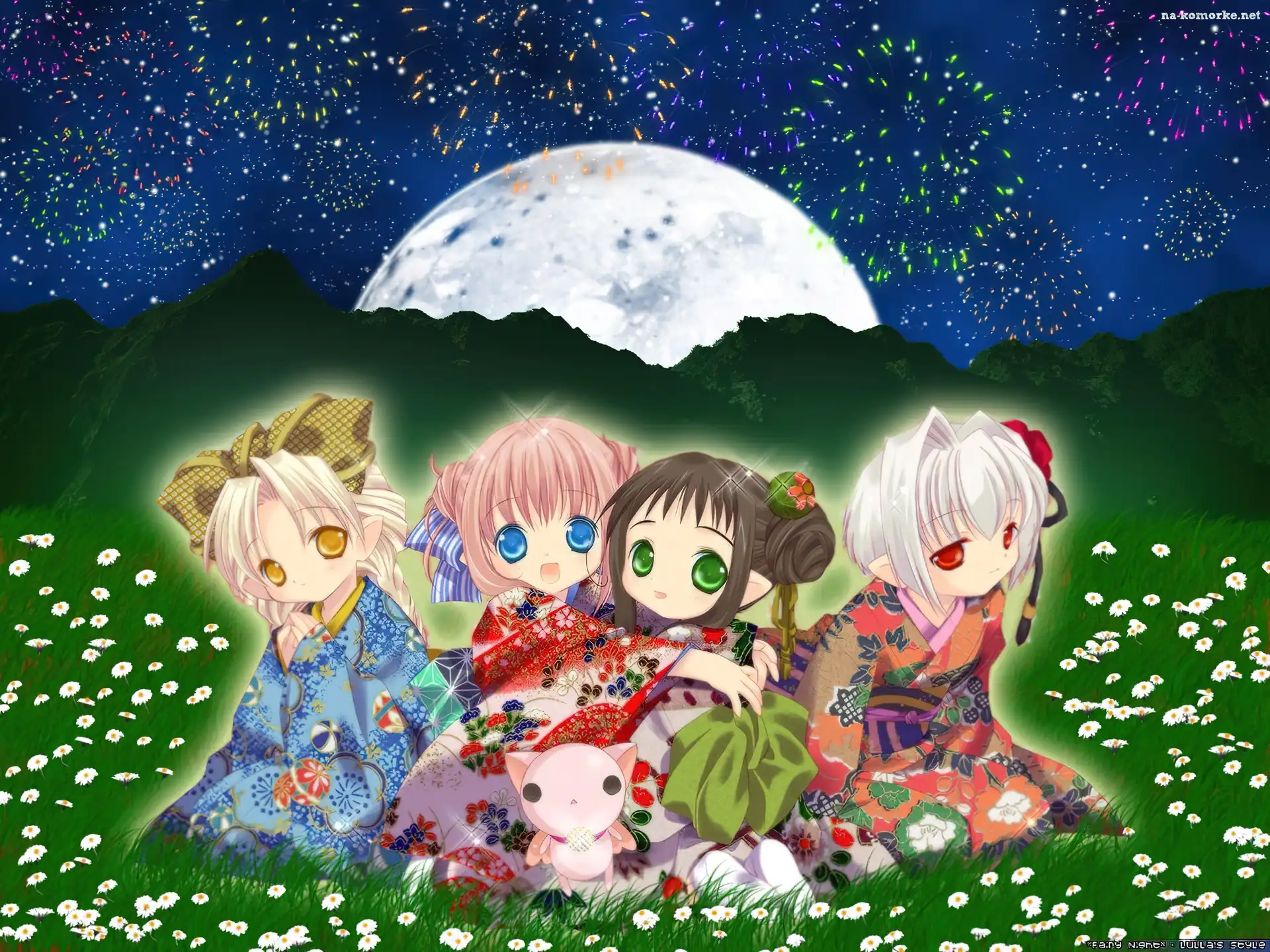 dziewczynki, Bottle Fairy, kimono, łaka, dzieci