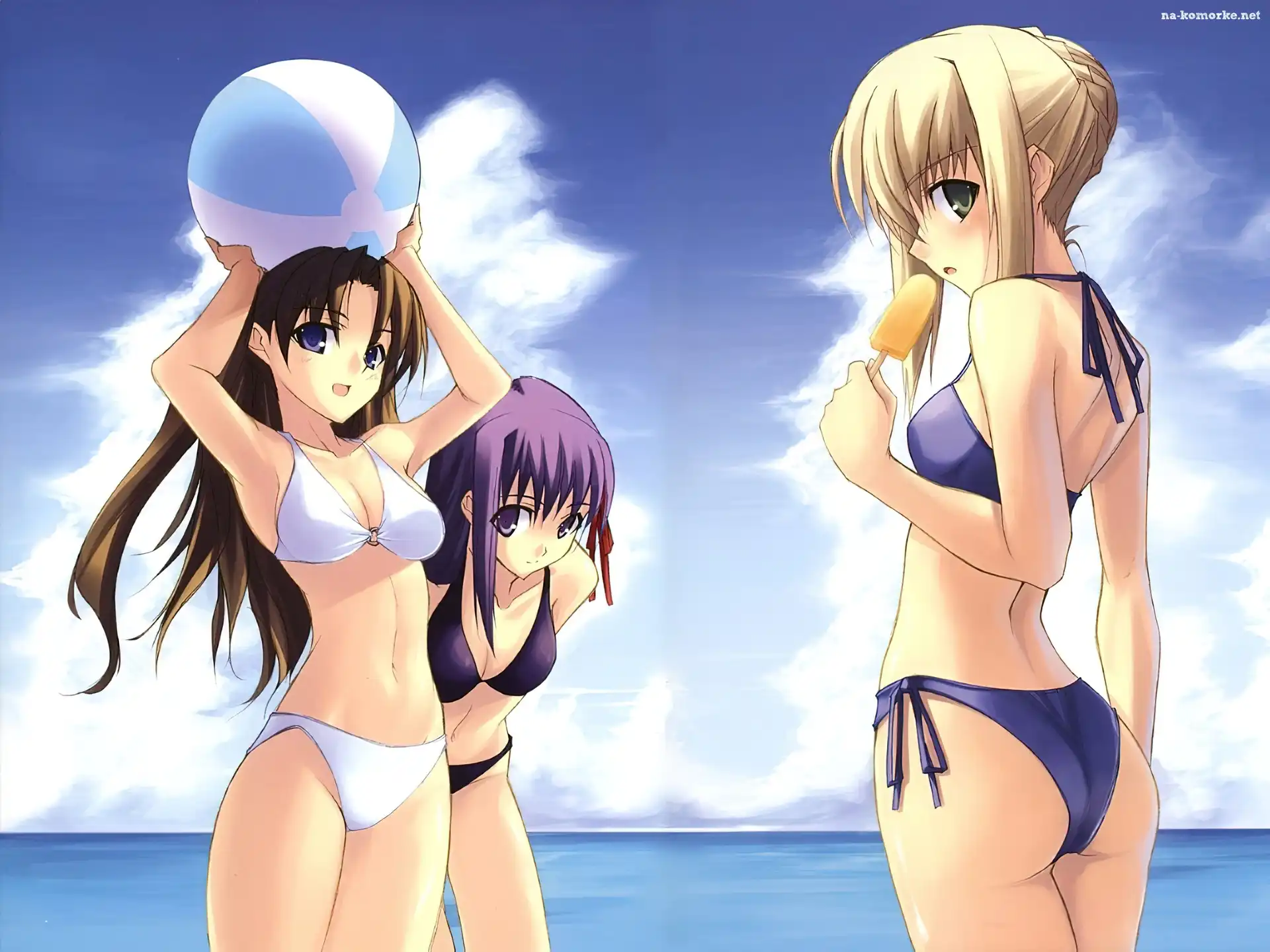 dziewczyny, Fate Stay Night, plaża, piłka