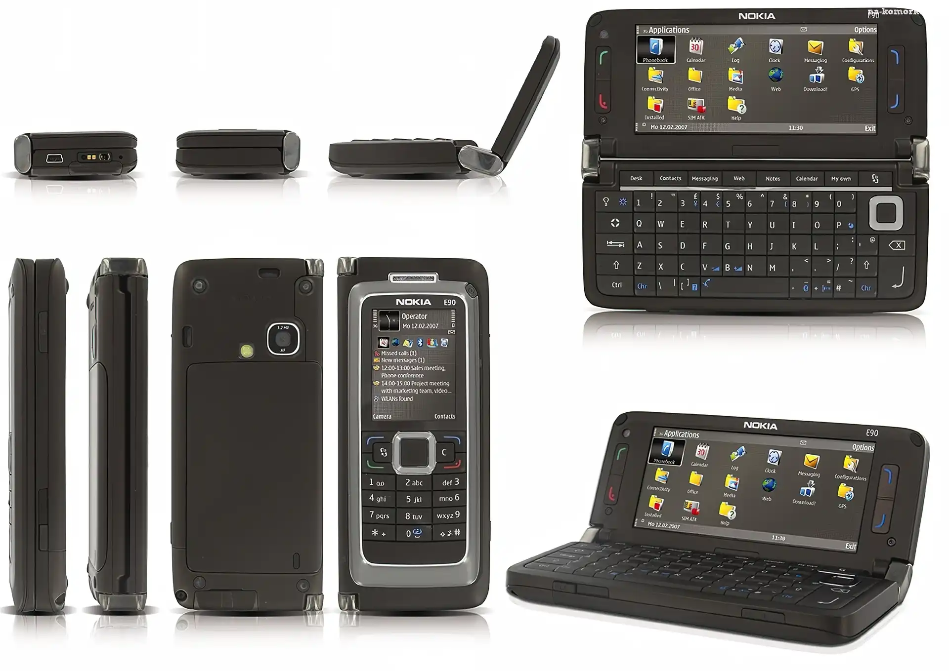 Nokia E90, Góra, Dół, Czarna, Panorama, Tył, Boki