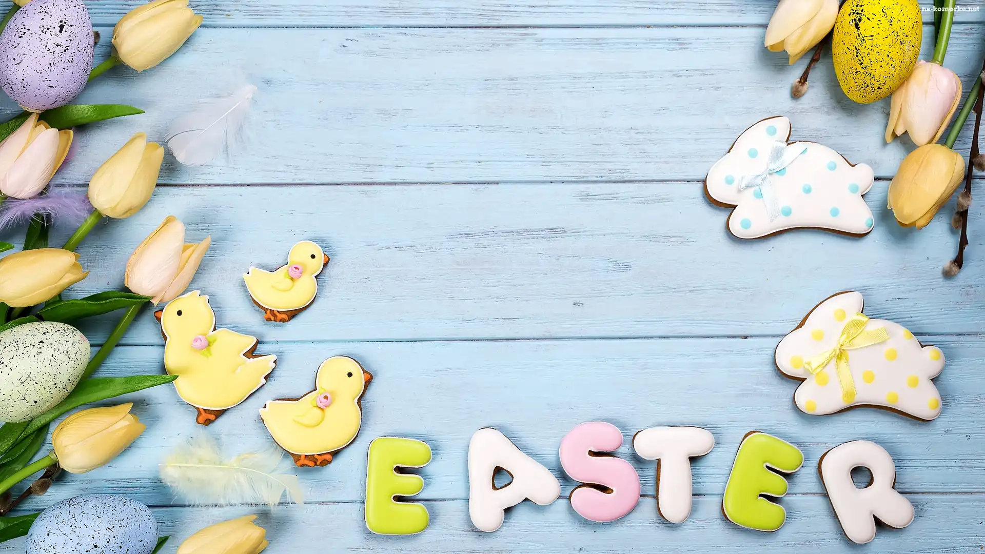 Tulipany, Easter, Ciastka, Wielkanoc, Pisanki, Kurczaki, ZajÄ…czki, Napis