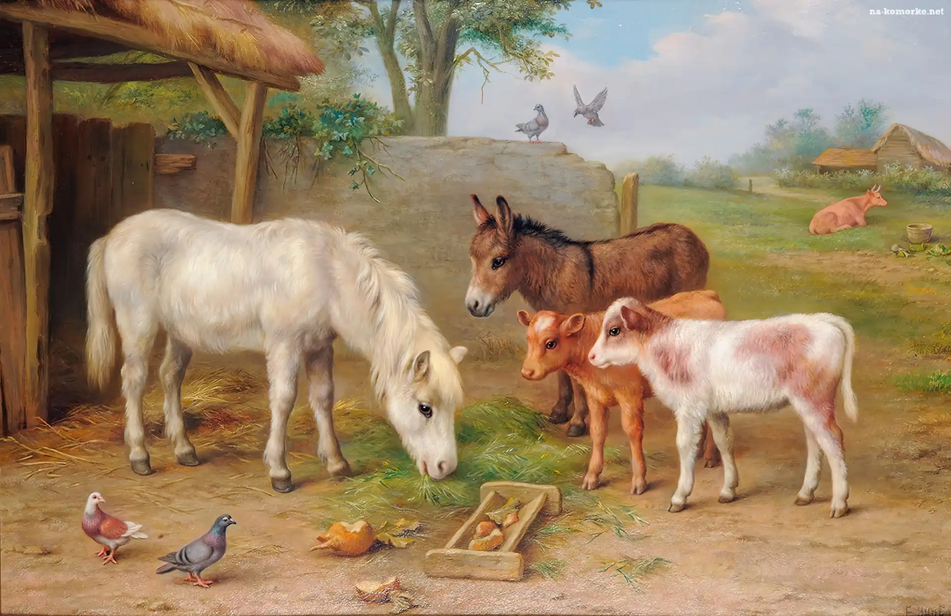 Edgar Hunt, Konik, Cielęta, Osioł, Gospodarstwo