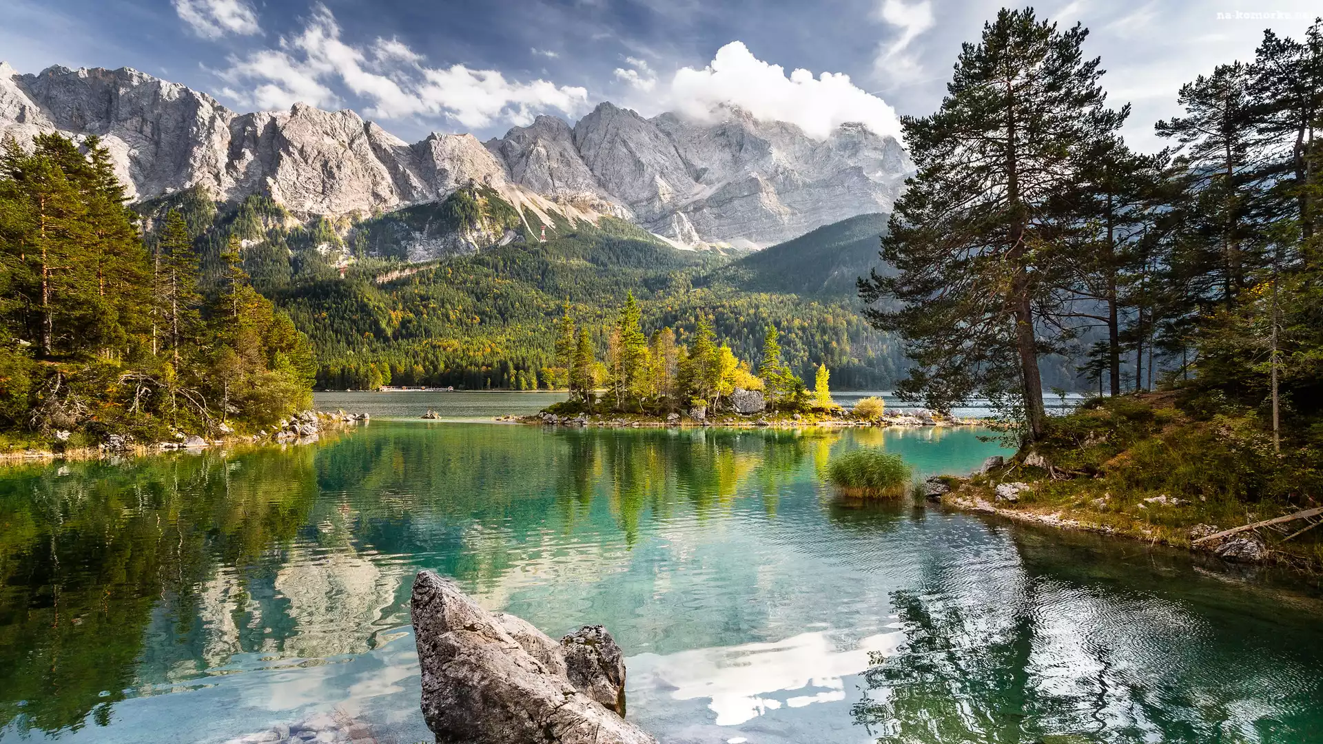 Bawaria, Drzewa, Jezioro Elbsee, Niemcy, Skała, Góry