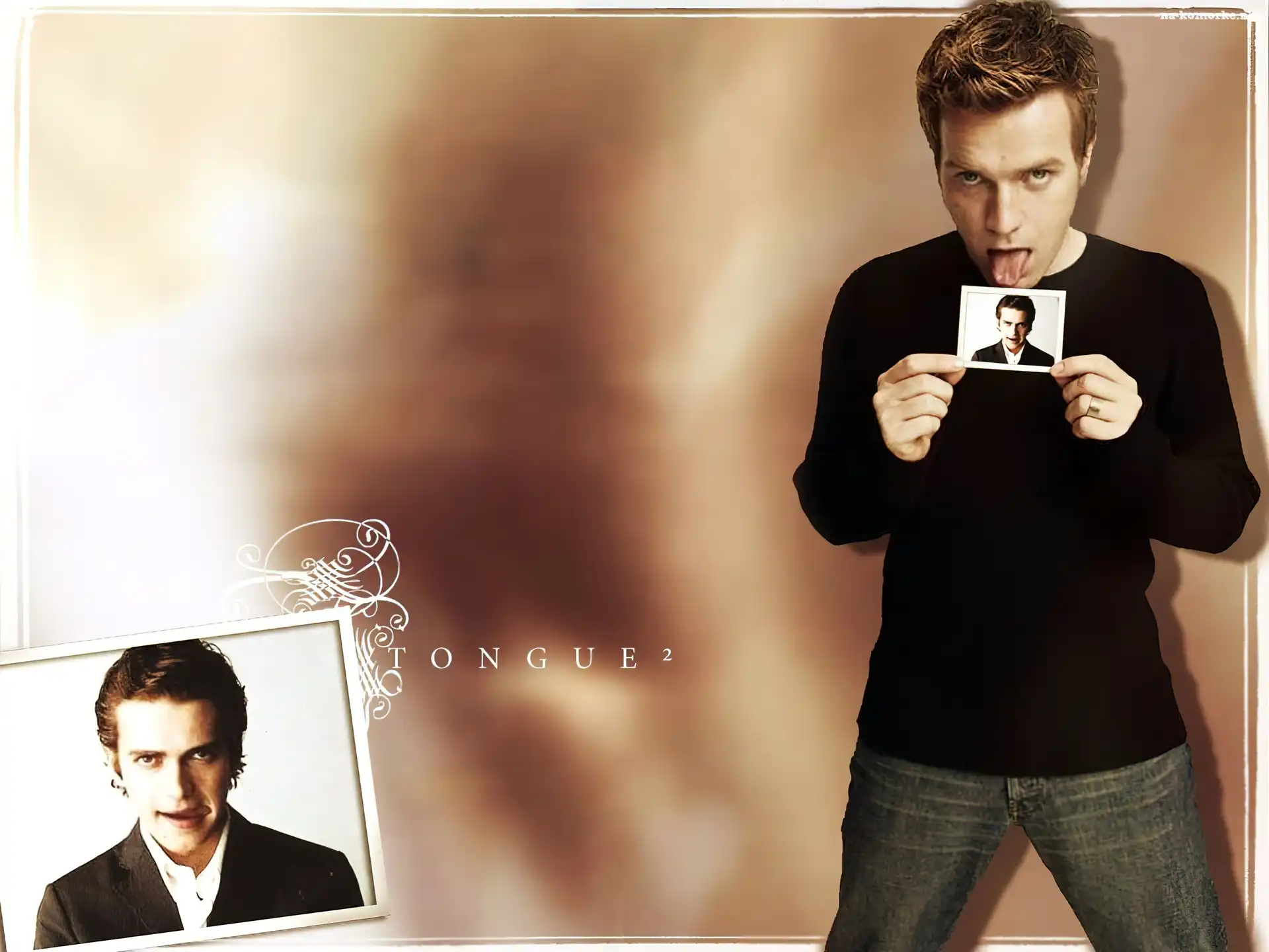 Ewan McGregor, czarny sweterek, jeansy