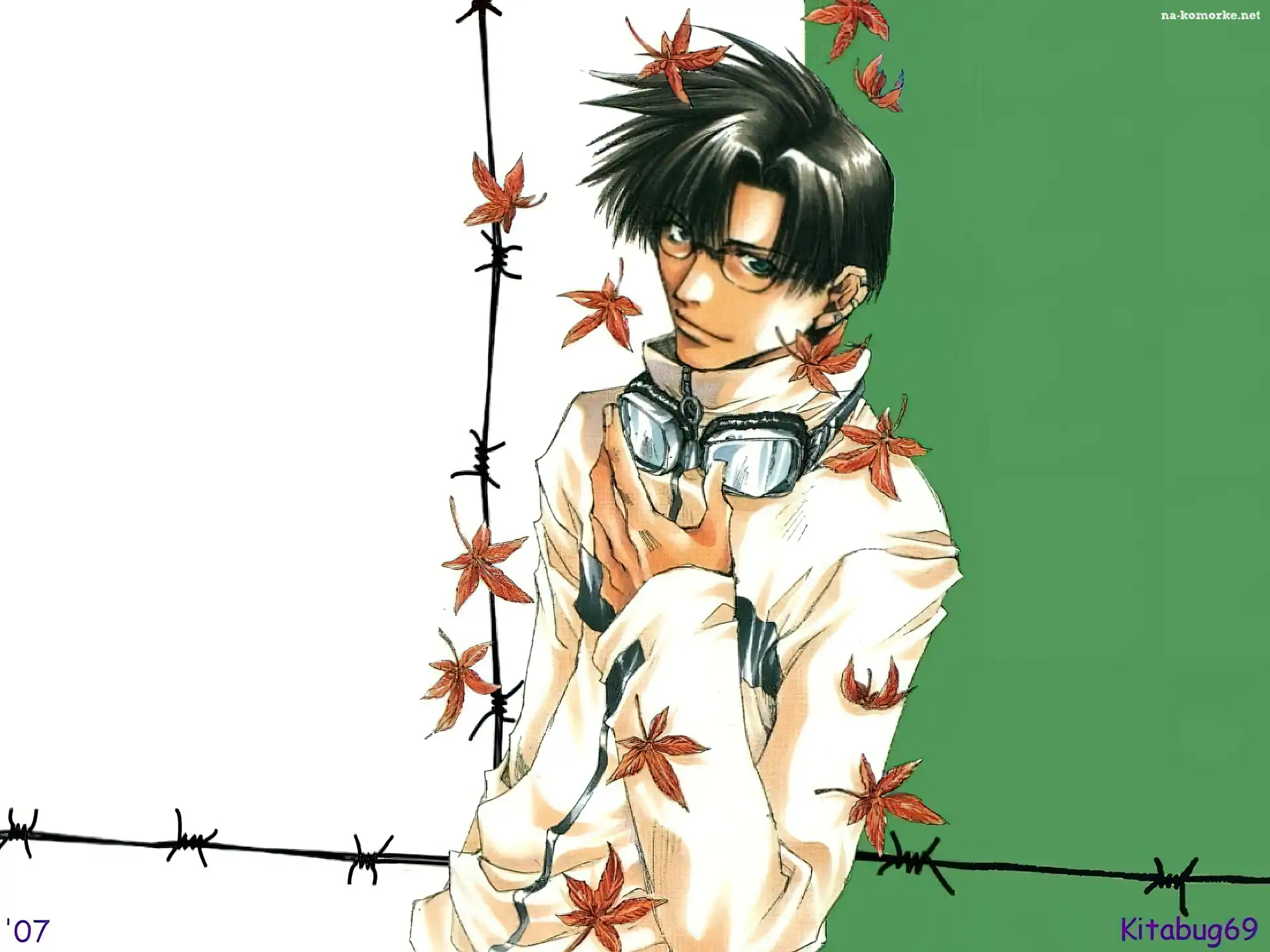 facet, Saiyuki, liść, człowiek, zasieki