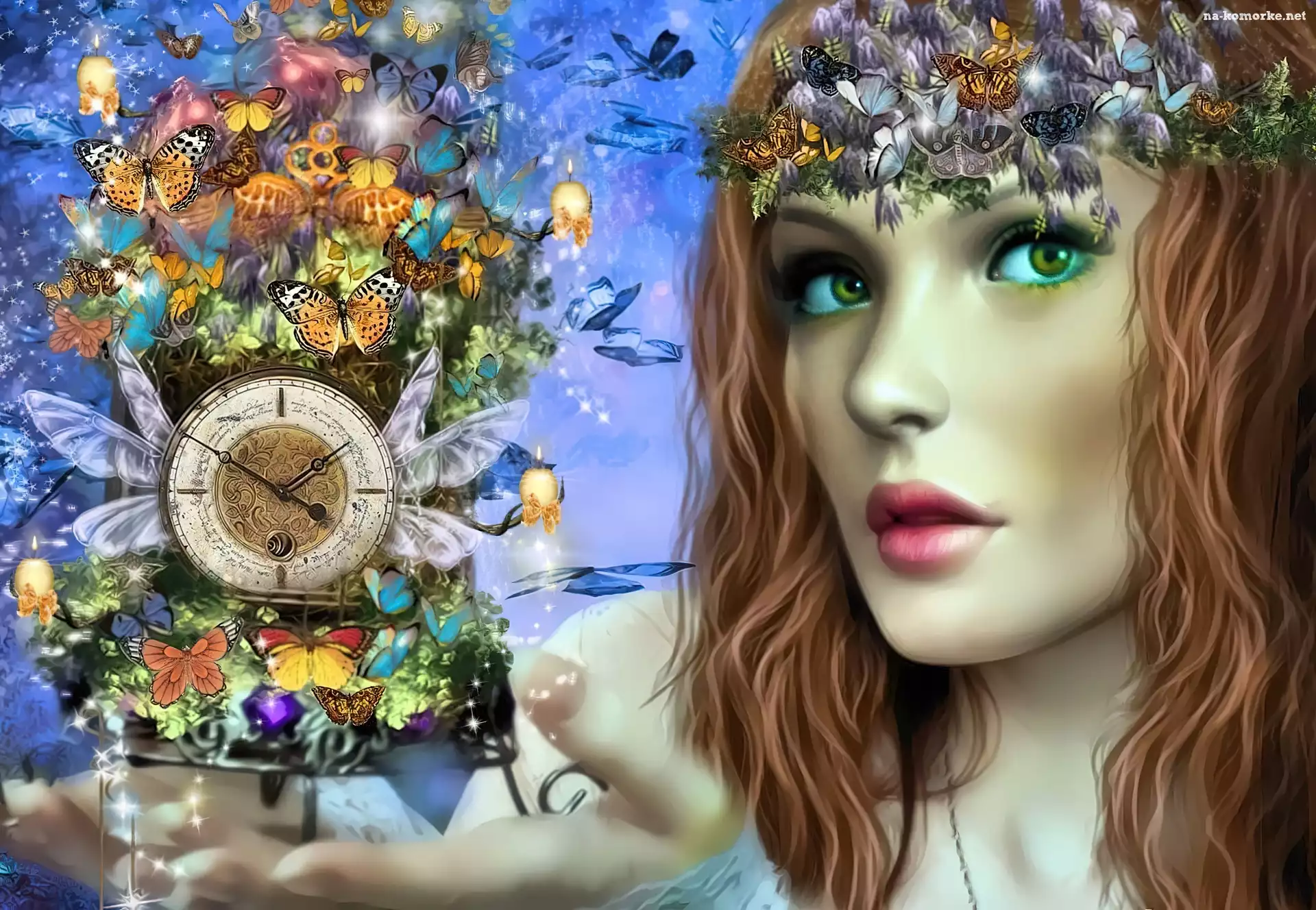 Motyle, Zegar, Dziewczyna, Josephine Wall, Czas, Fantastyka