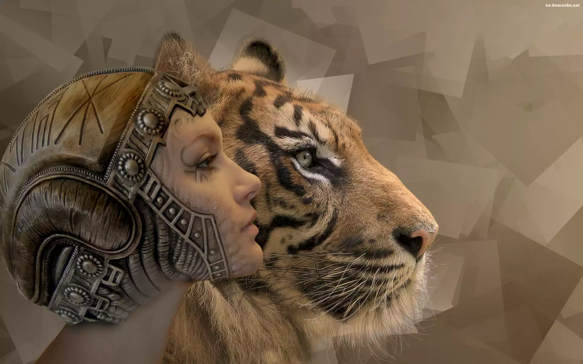 Fantasy, Tygrys, Kobieta, Chełm