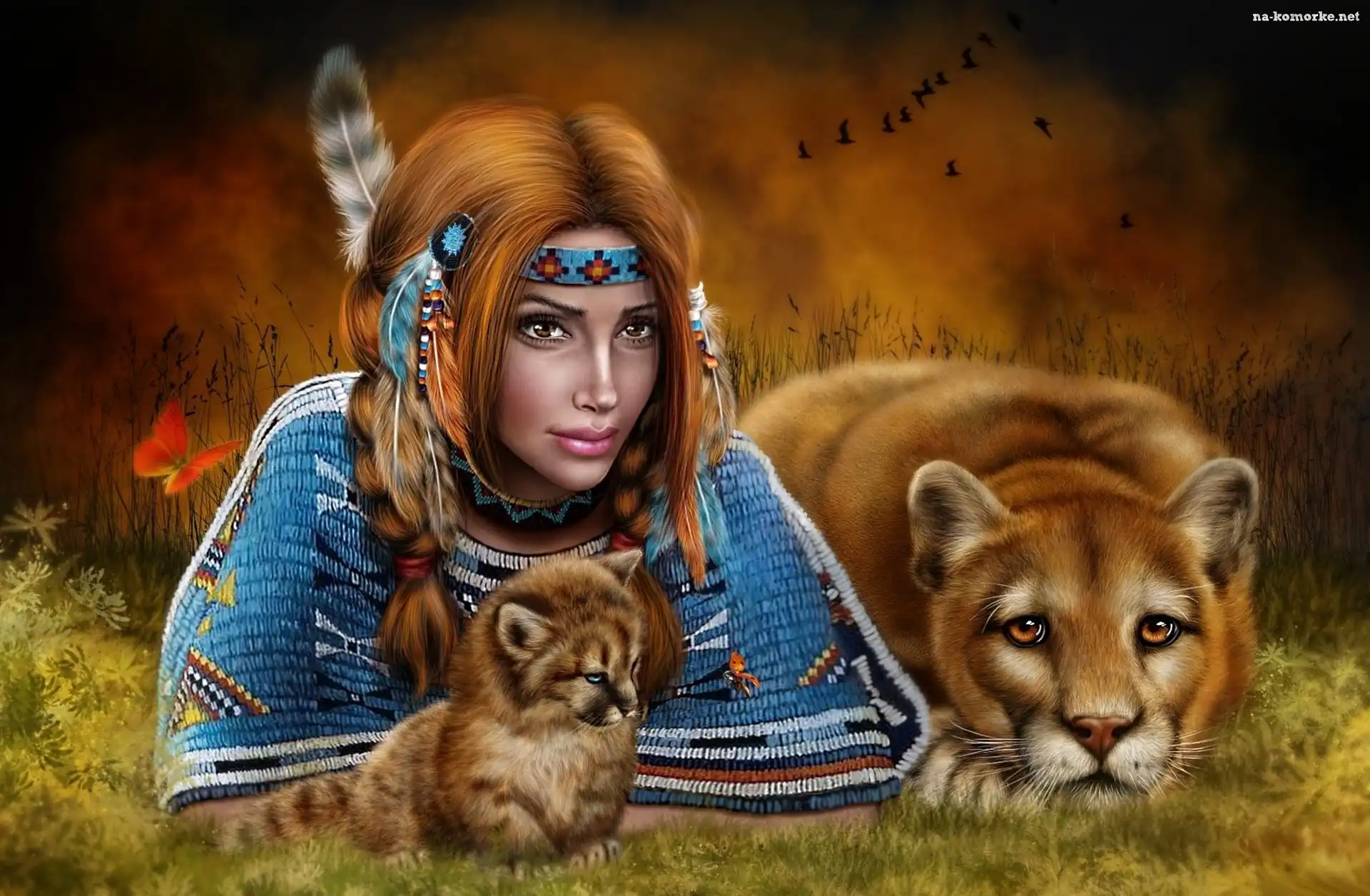 Fantasy, Dziewczyna, Indianka, Puma, Małe