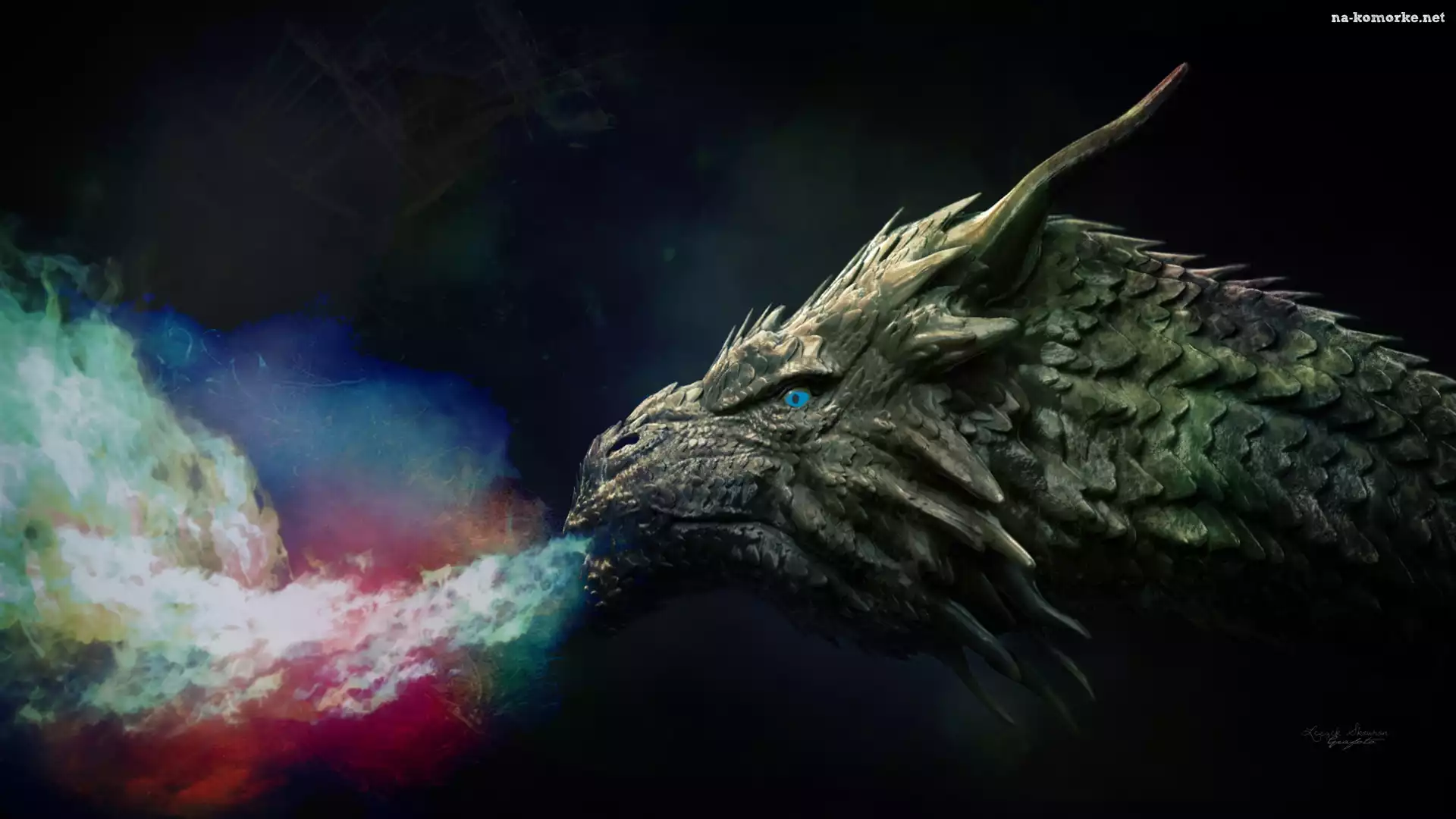 Fantasy, Ogień, Dym, Rogi, Smok