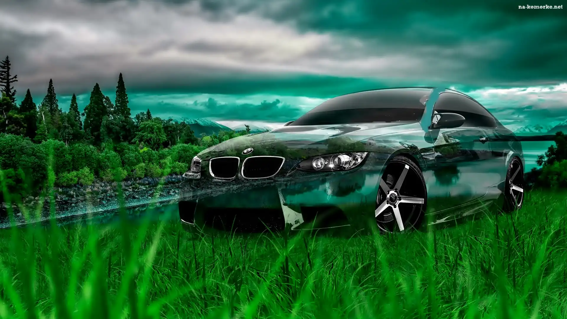 Fantasy, Trawa, Samochód, BMW