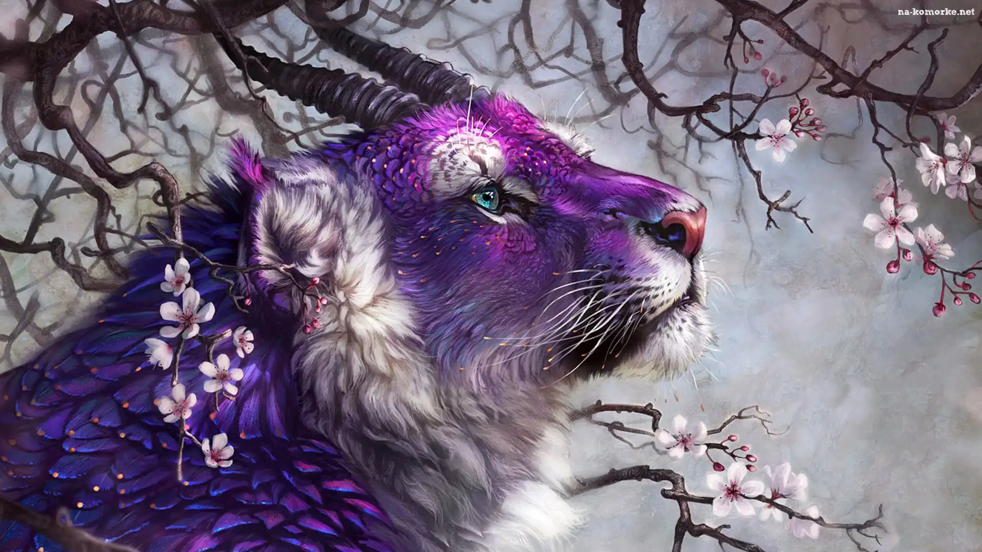 Fantasy, Kwiaty WiÅ›#ni, Tygrys, Rogi