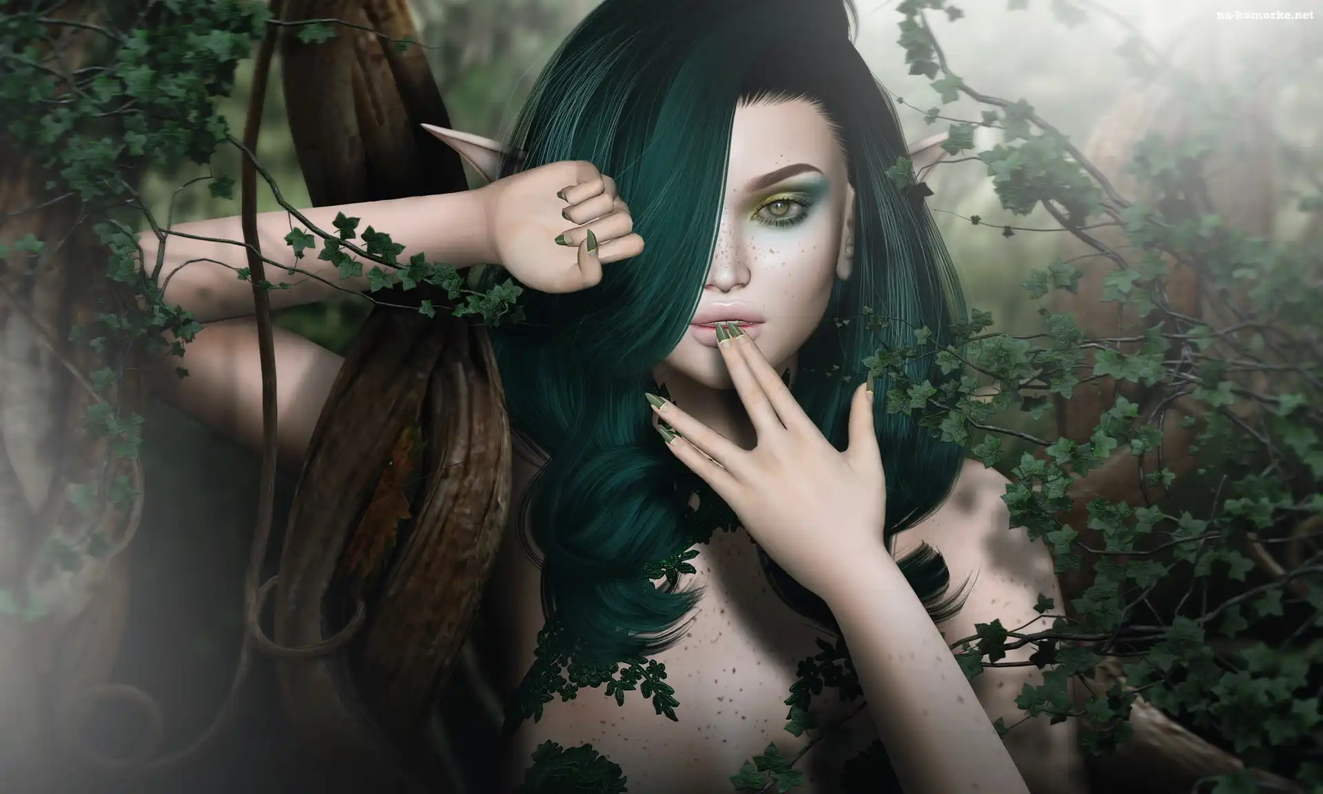Fantasy, Dziewczyna, Elf, Zielone, Włosy