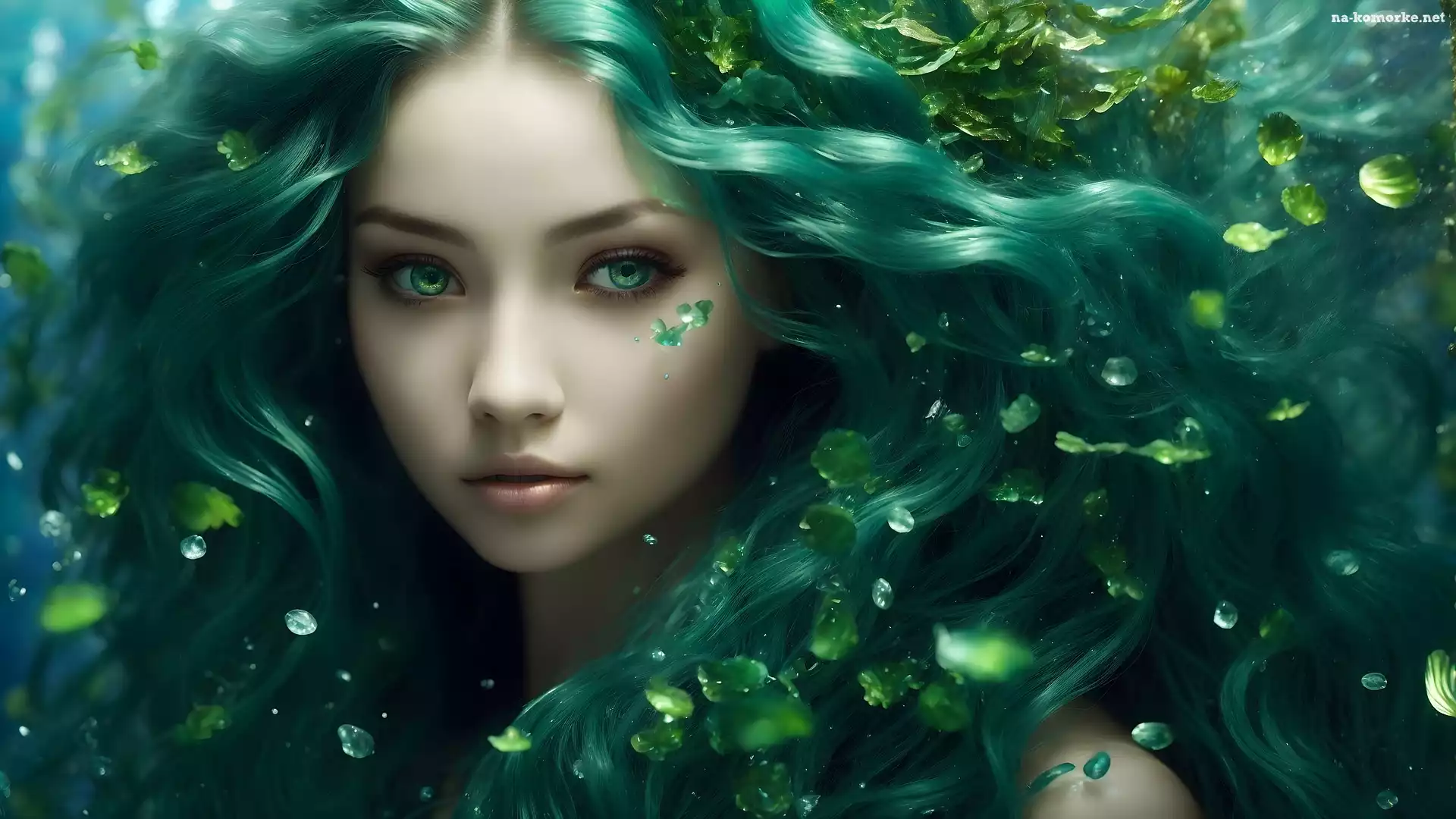 Grafika, Kobieta, Zielone, Fantasy, Włosy, Zielonooka