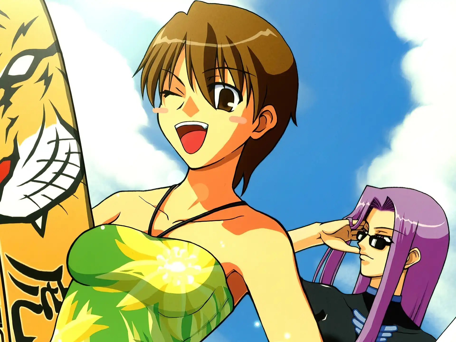 deska, Fate Stay Night, dziewczyny, plaża, surfing