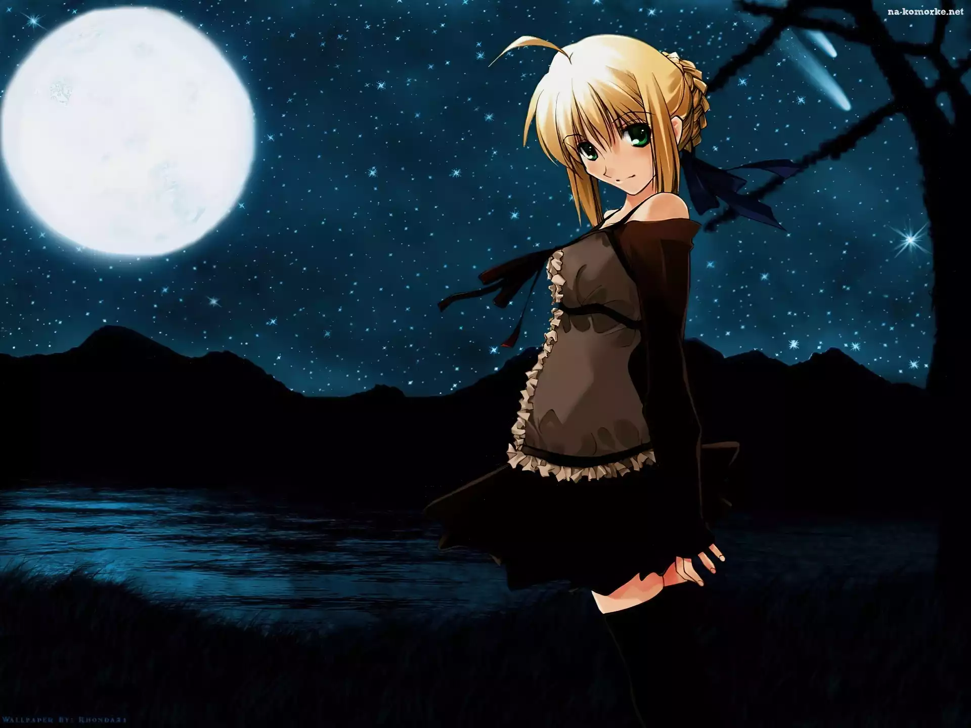 Fate Stay Night, noc, dziewczyna, księżyc