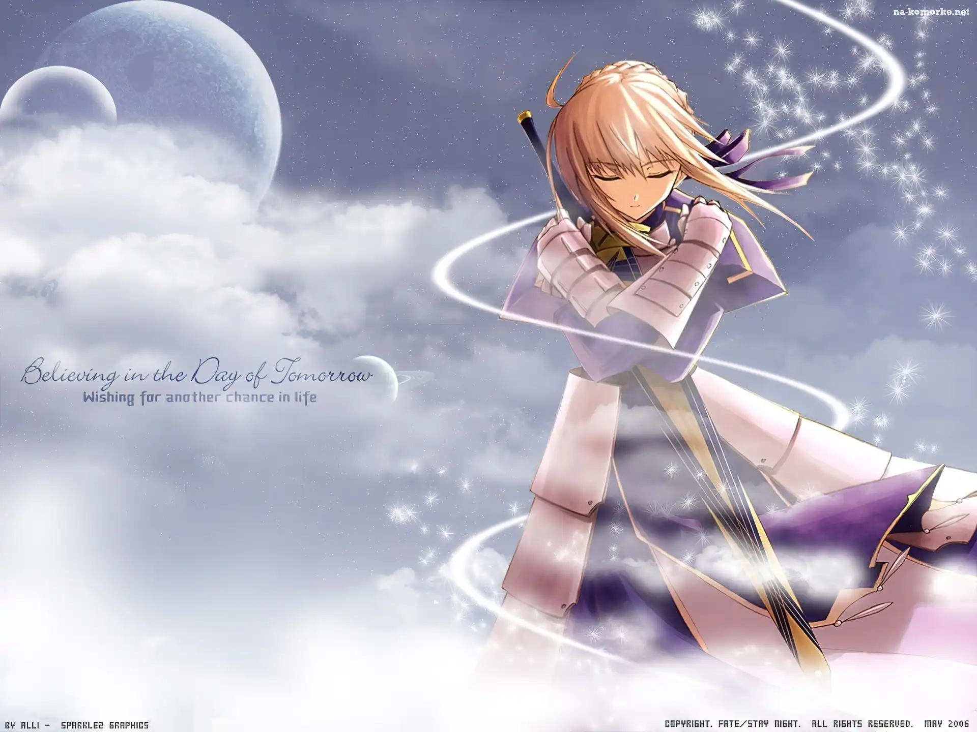 Fate Stay Night, zbroja, dziewczyna, księżyc