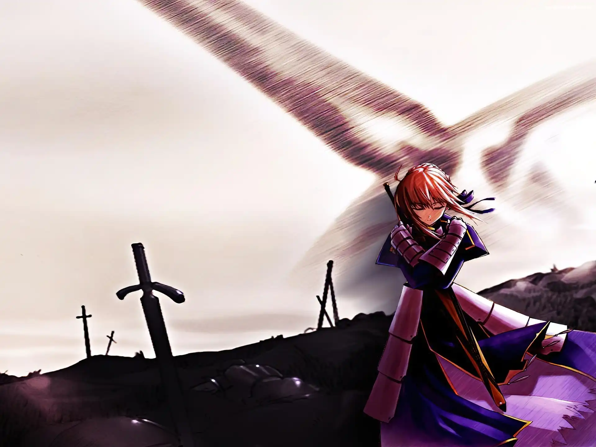 Fate Stay Night, pole, miecz, kobieta