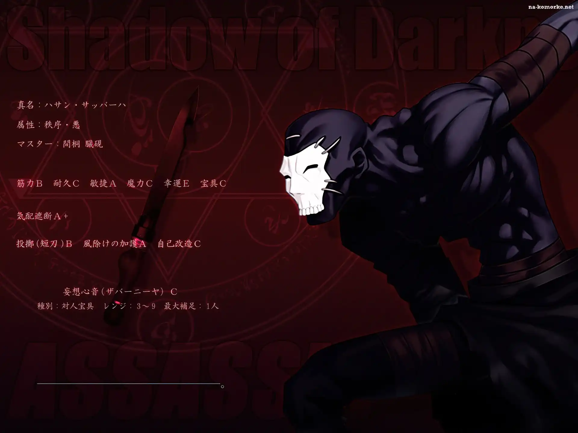 Fate Stay Night, maska, napisy, postać