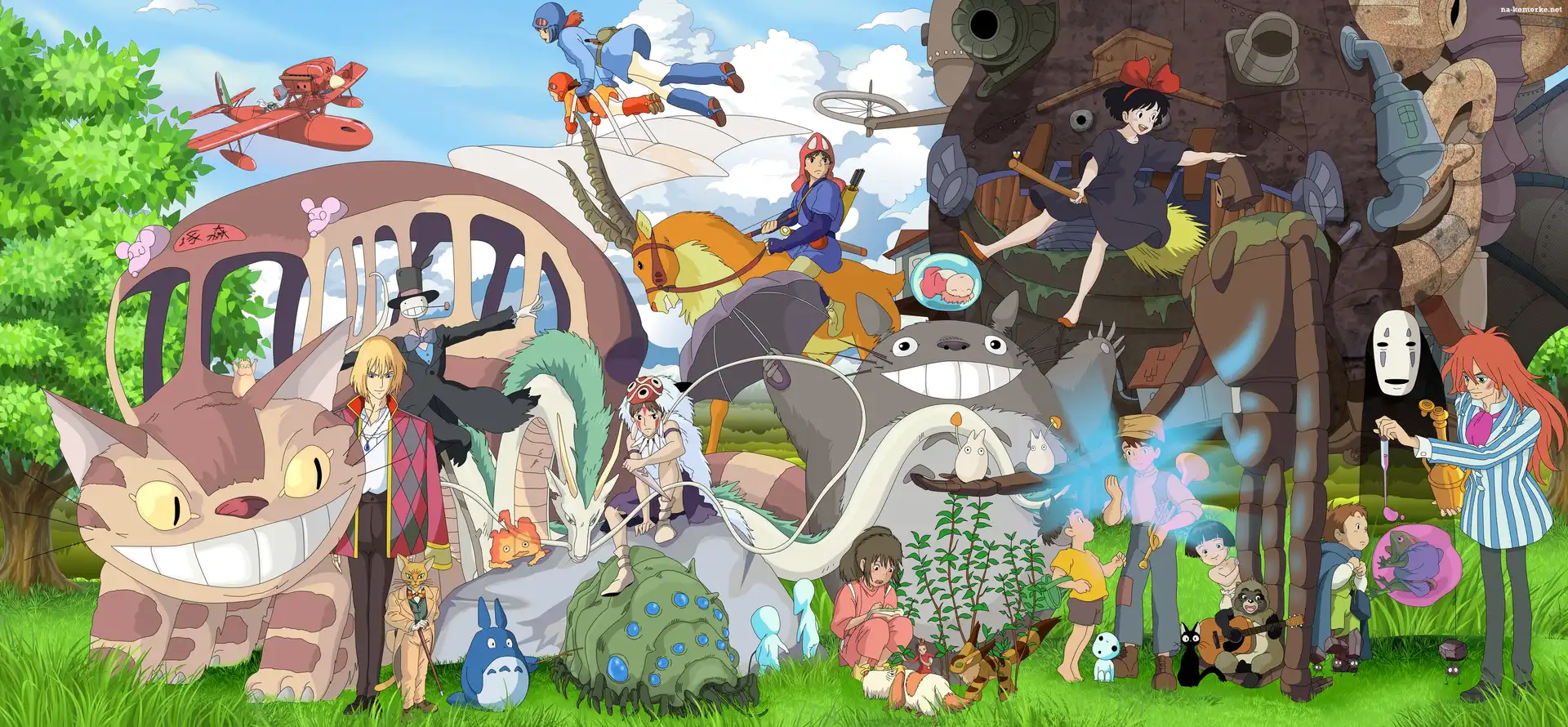 Fujimoto, Spirited Away W krainie bogów, Filmy, Anime, Studio Ghibli, Księżniczka Mononoke, Ruchomy zamek Hauru, SzkarÅ‚atny pilot, Podniebna poczta Kiki, Opo, Nausicaa z Doliny Wiatru, Japonia, Laputa – podniebny zamek, Mój sÄ…siad Totoro, Ponyo