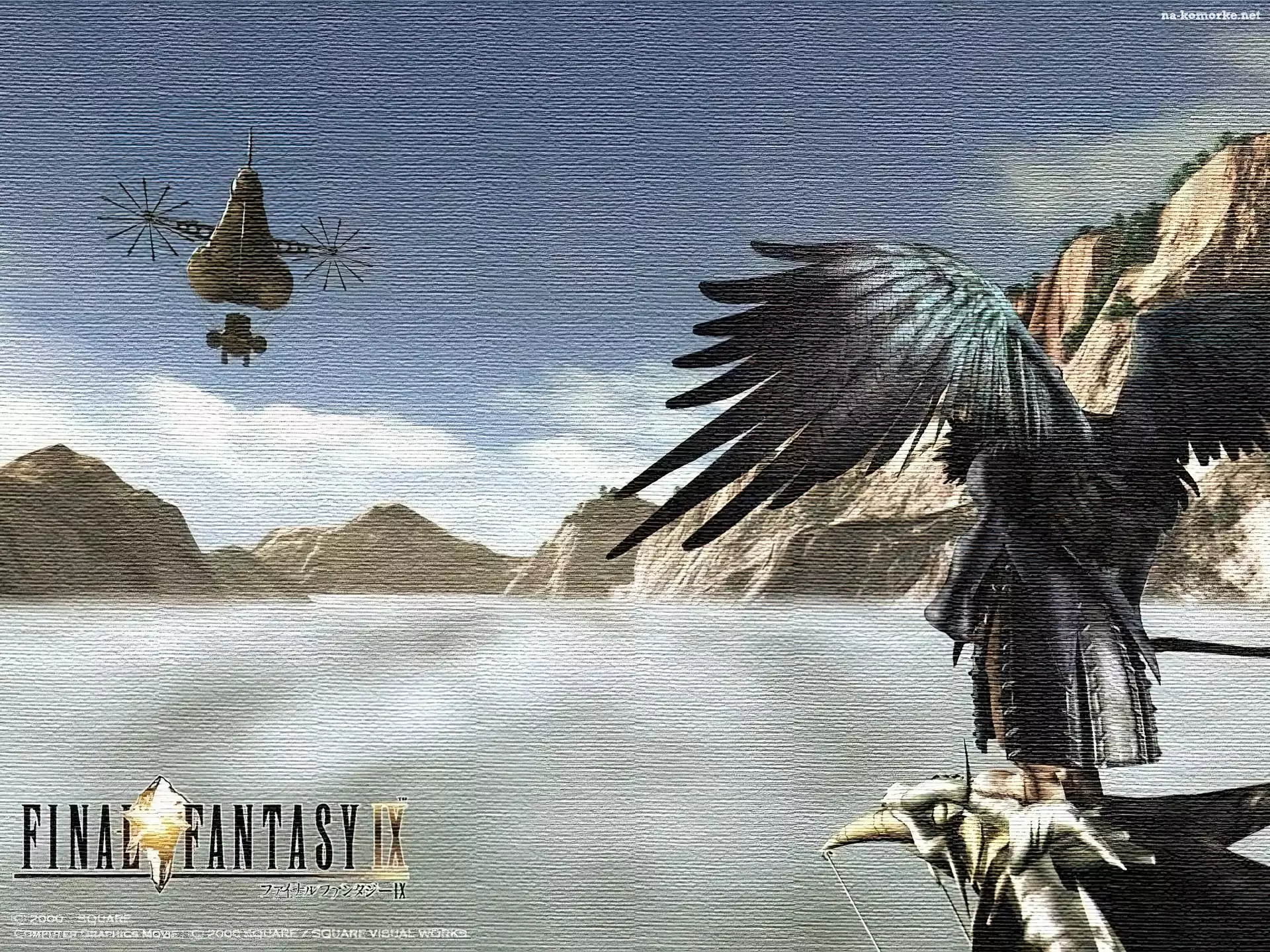 Final Fantasy, góry, postać, ptak, skrzydła