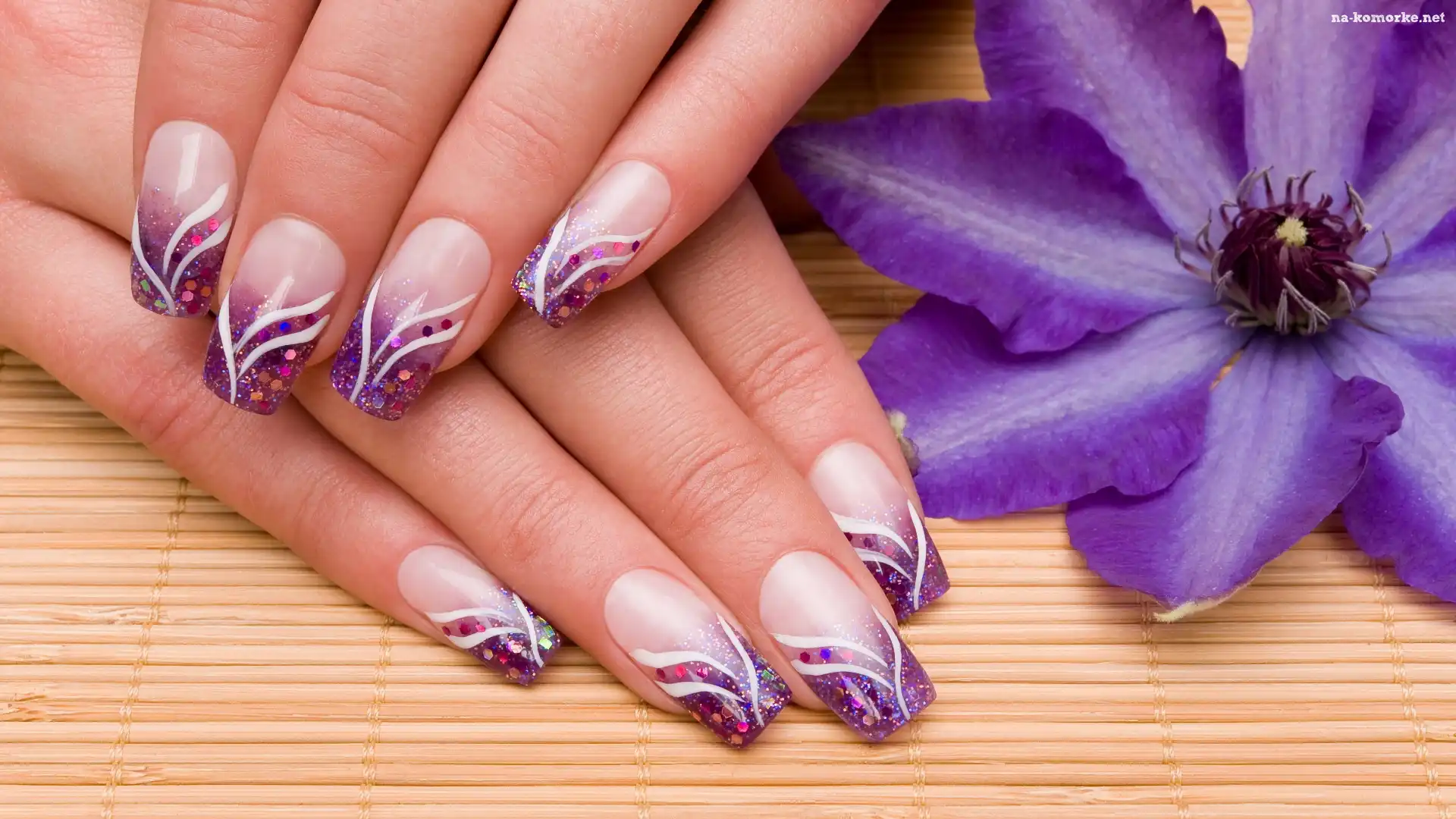 Fioletowy, Paznokcie, Kobieta, Powojnik, Manicure, Kwiat