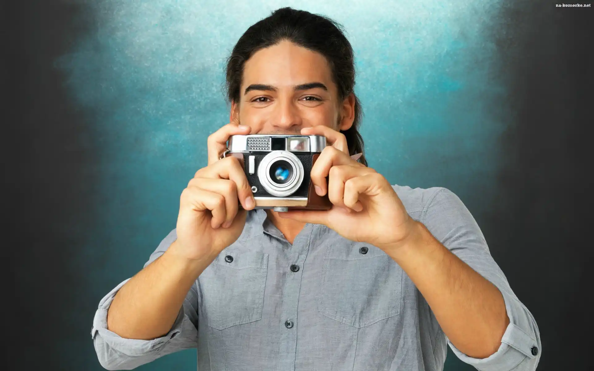Fotograficzny, Mężczyzna, Model, Uśmiechnięty, Aparat