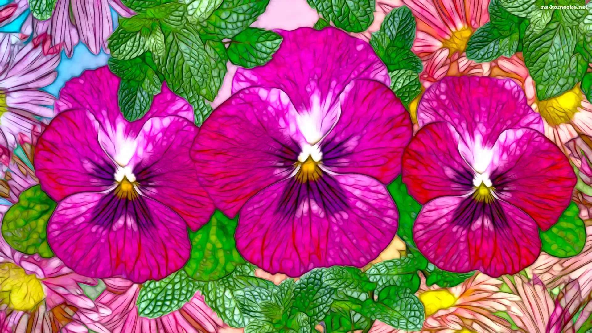 Fractalius, Kwiaty, Listki, Bratki, Grafika