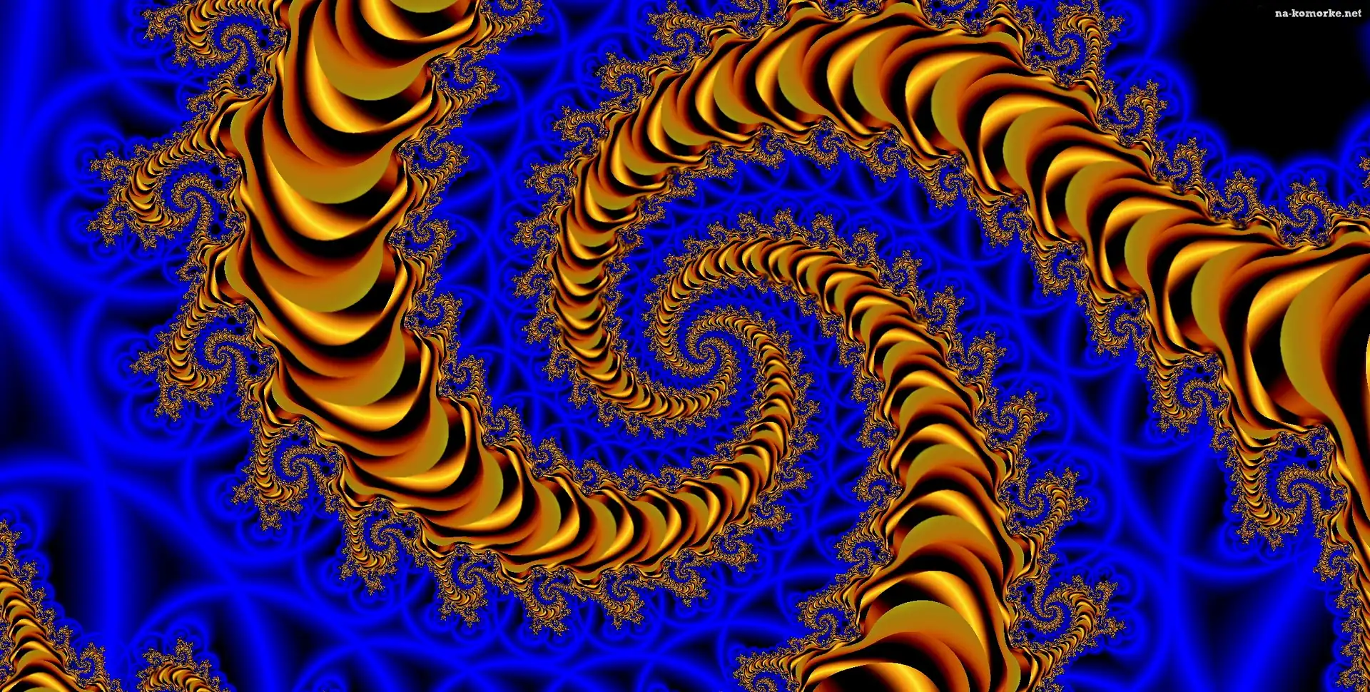 Fraktal, Spirale, Złote, Niebieskie