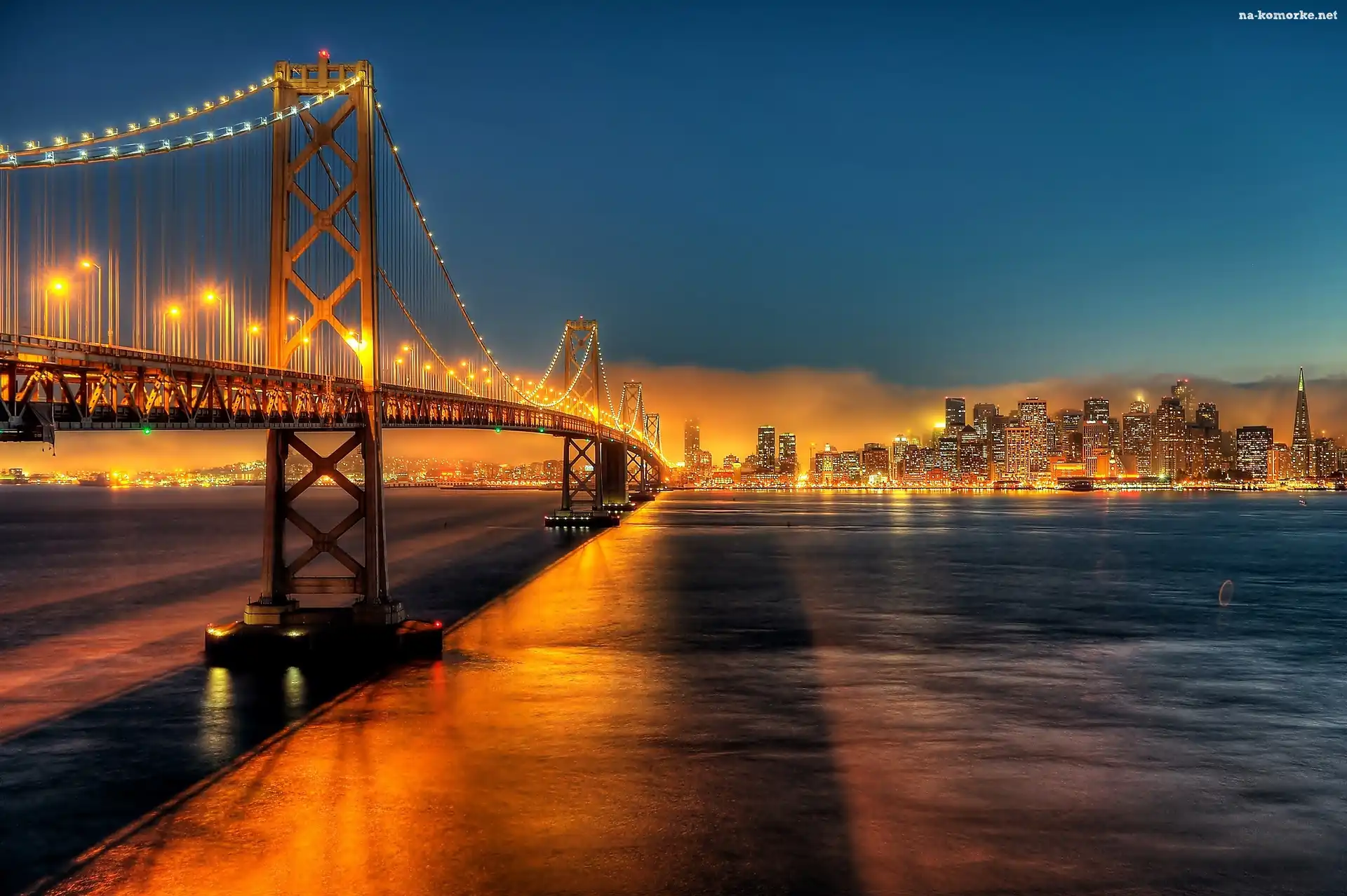 Drapacze, Miasto, Most, Nocą, Chmur, Golden Gate, Zatoka, San Francisco