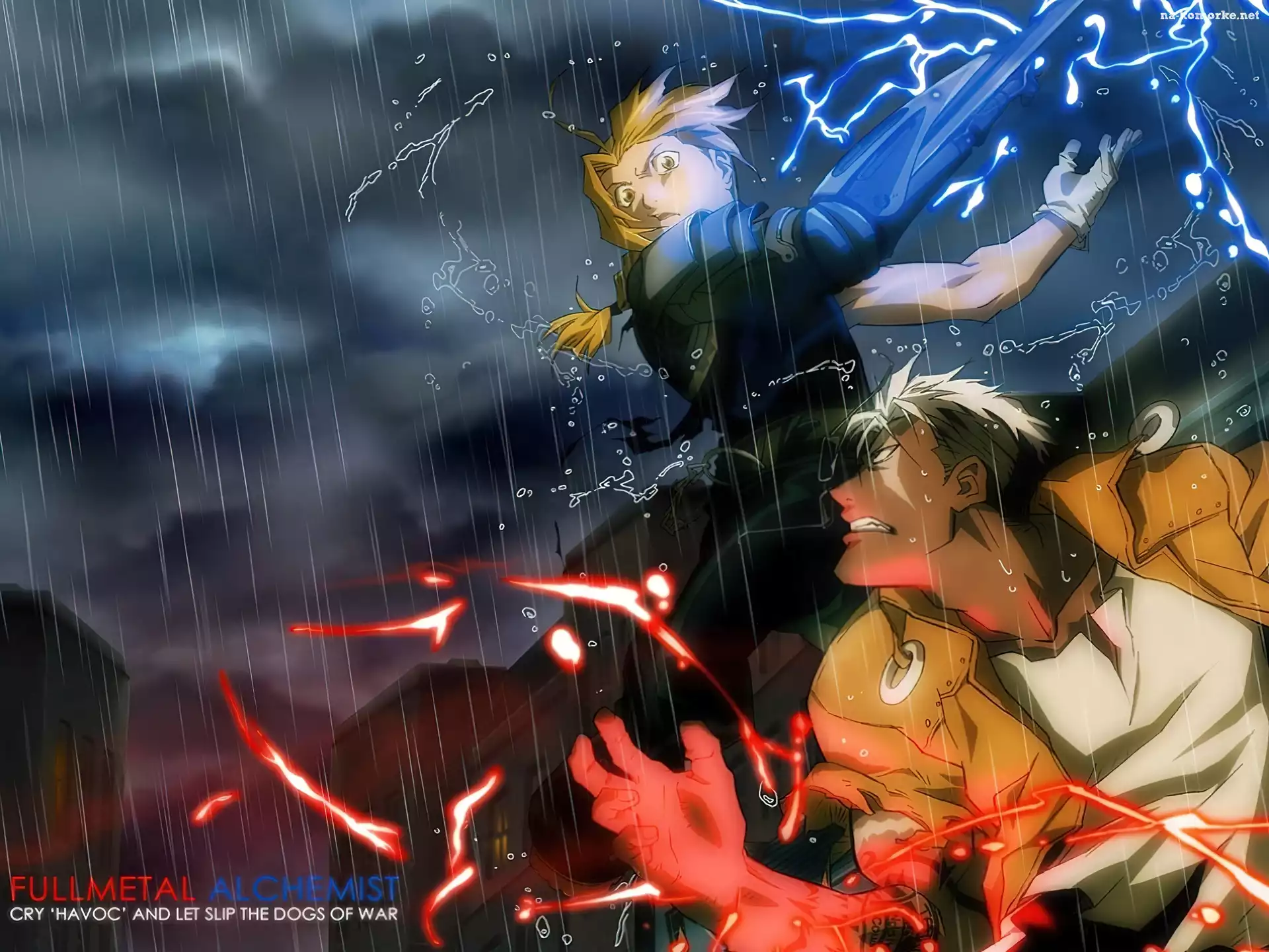 Full Metal Alchemist, deszcz, ludzie, walka