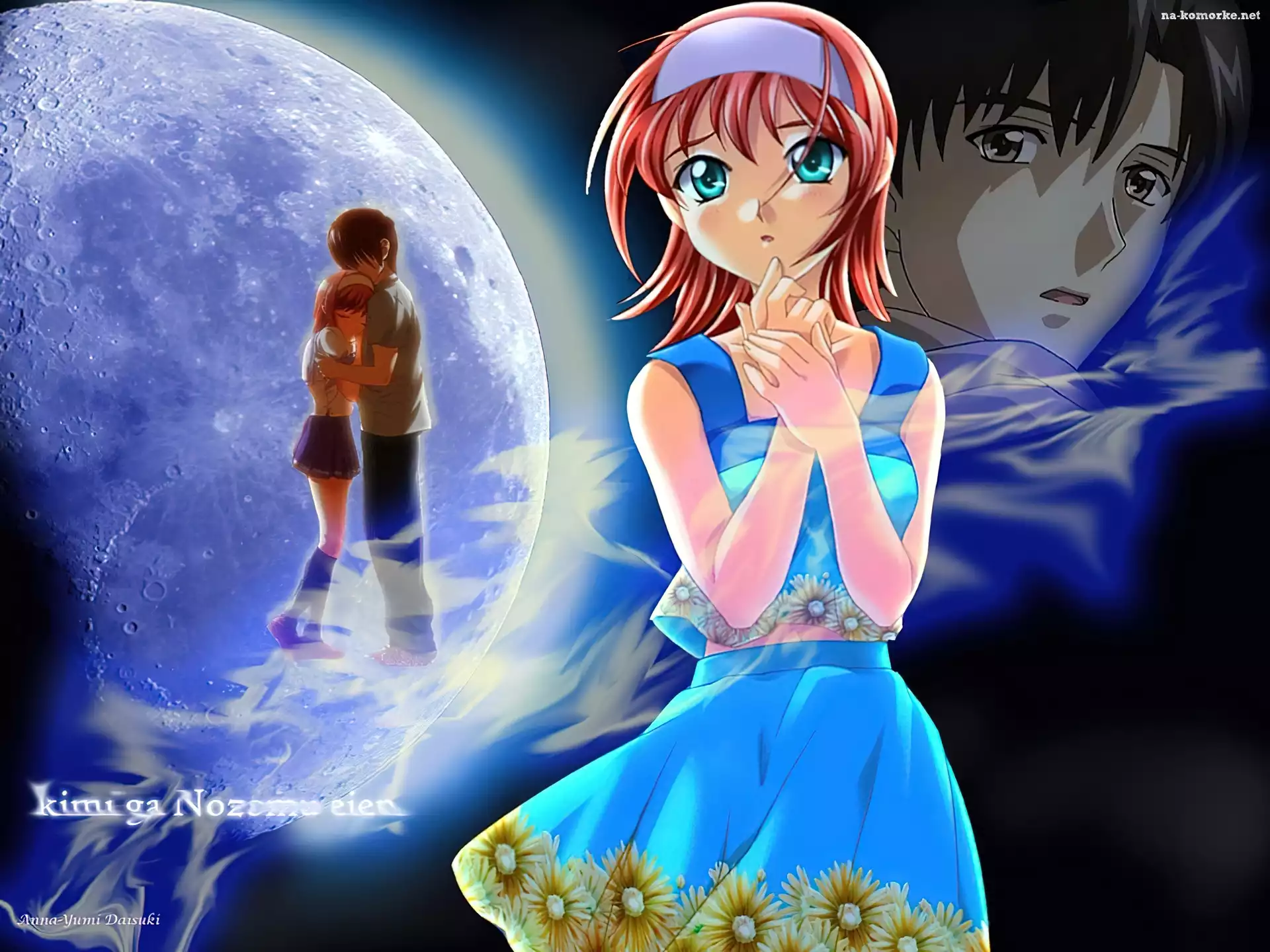 Kimi Ga Nozmu Eien, moon, twarz, kobieta