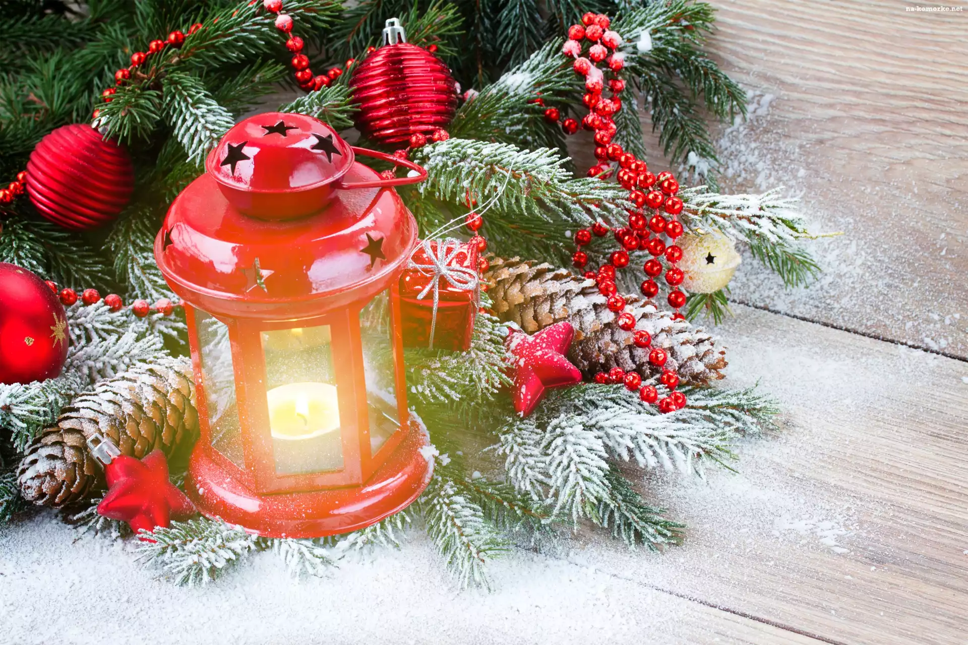 Bombki, Gałąź, Lampion, Boże Narodzenie, Szyszki, Kompozycja