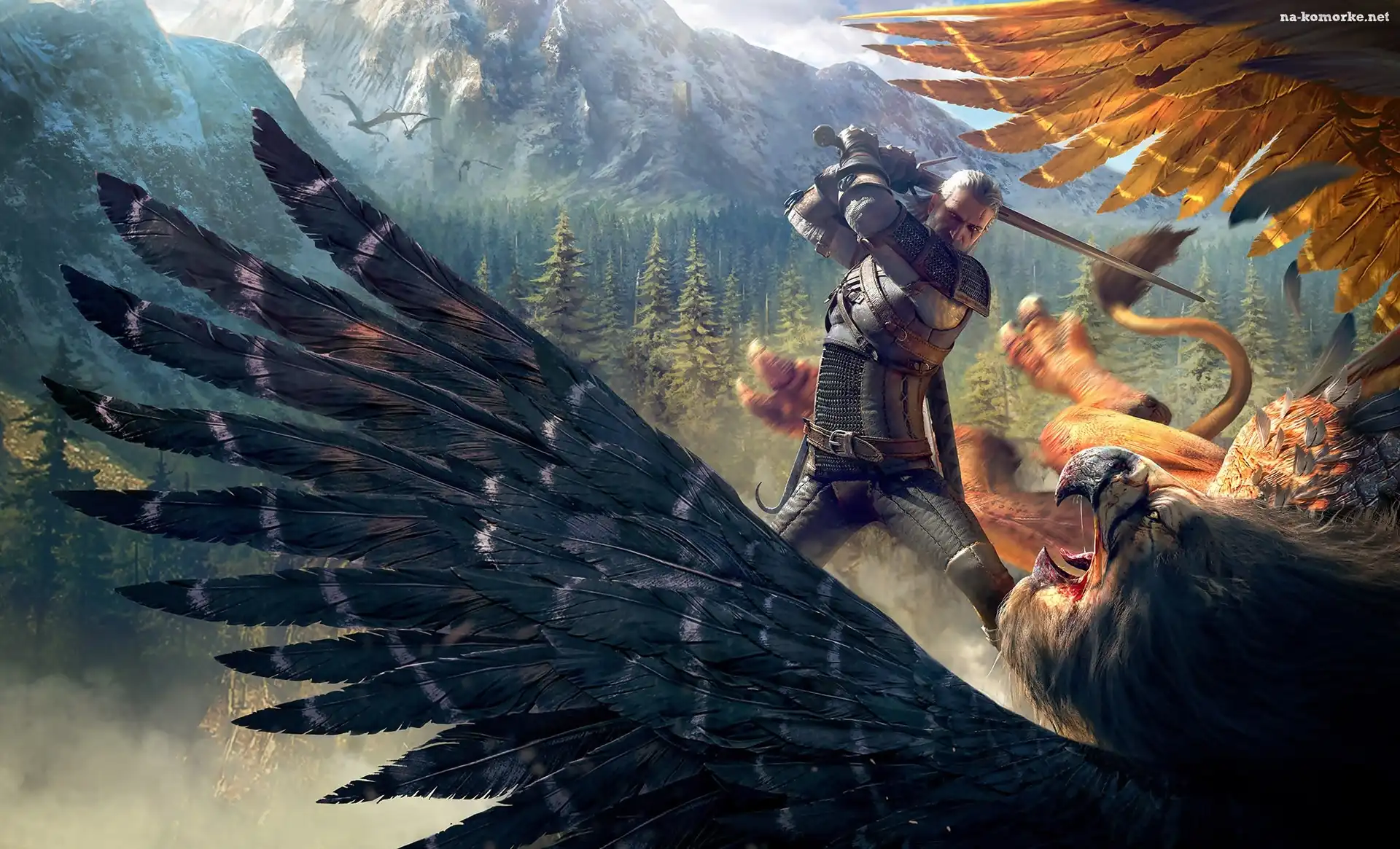 Geralt z Rivii, Wiedźmin 3 Dziki Gon, Gra, Walka, The Witcher 3 Wild Hunt, Ptak