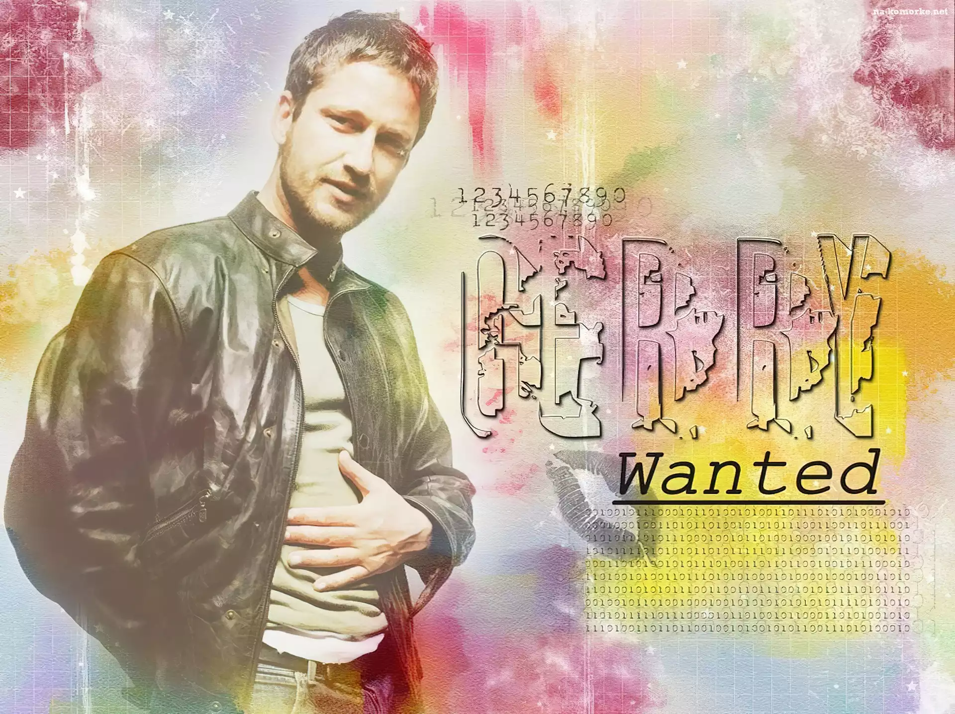 Gerard Butler, czarna kurtka