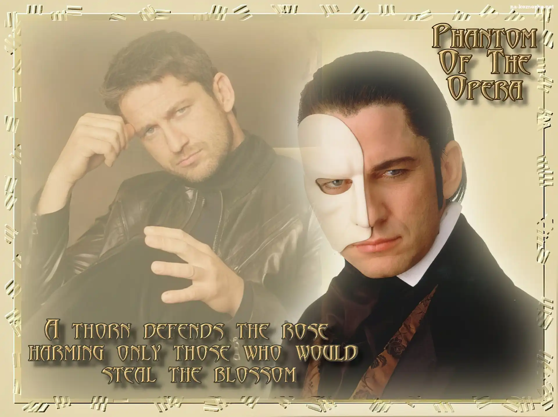 Gerard Butler, maska, czarna kurtka