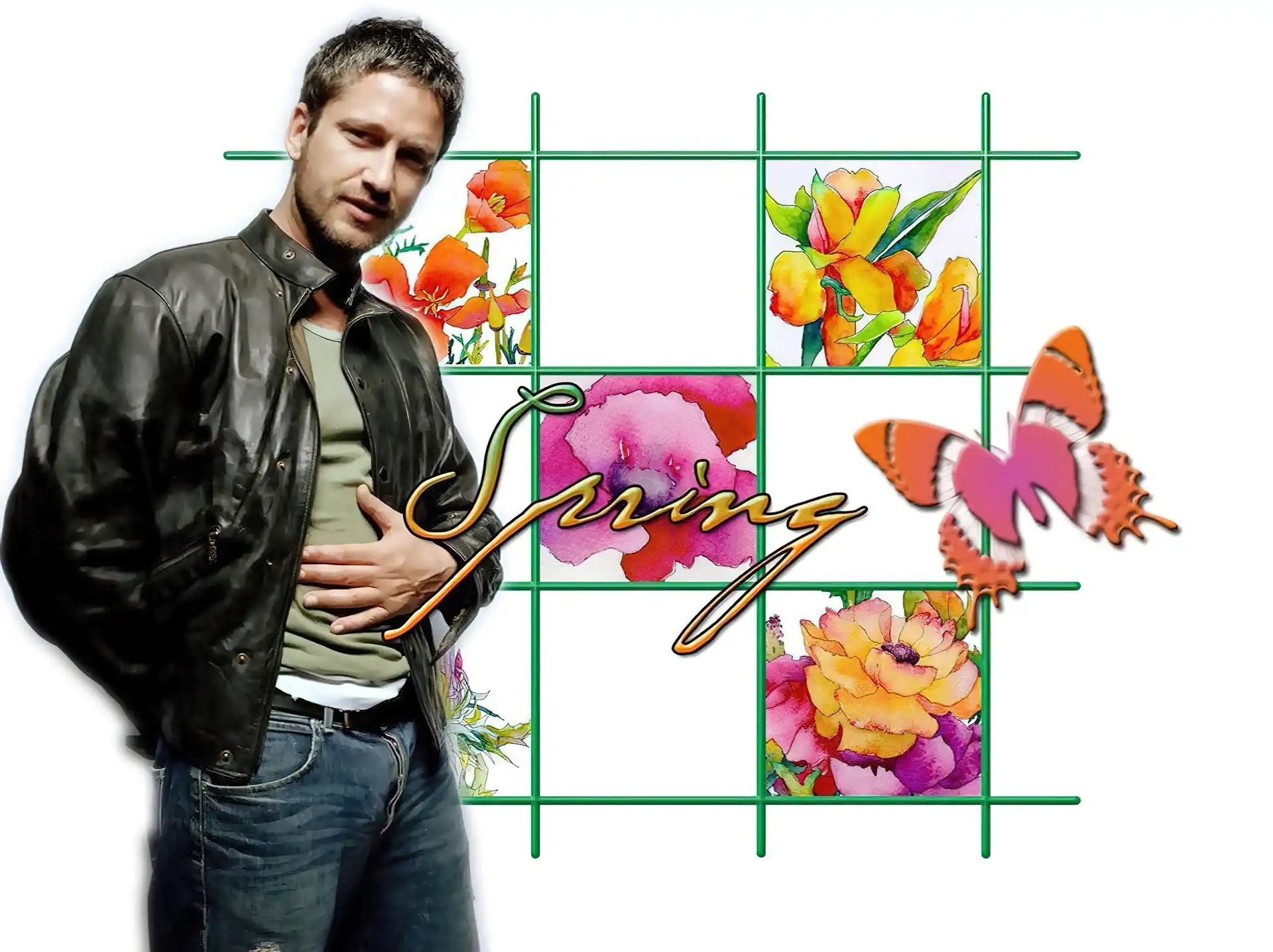 Gerard Butler, spring czarna kurtka