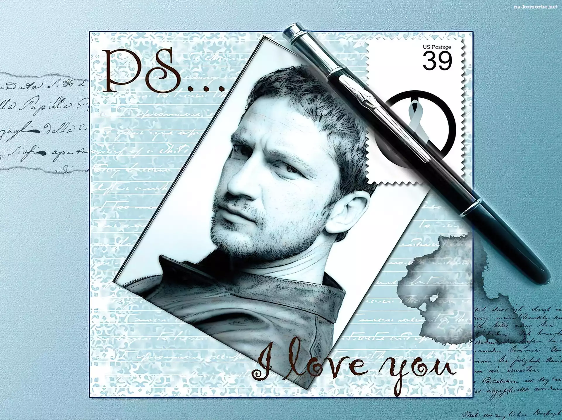 Gerard Butler, długopis, znaczek