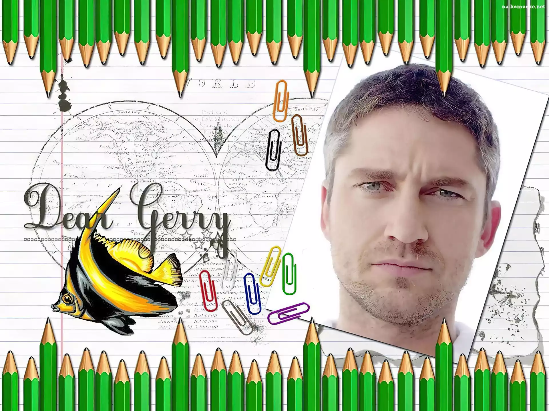 Gerard Butler, spinacz, rybka