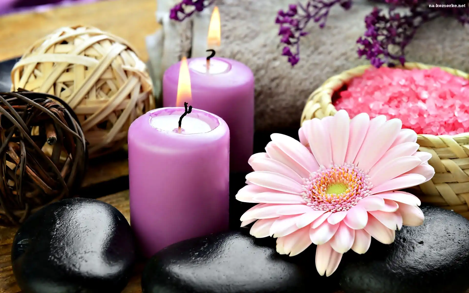 Kompozycja, Gerbera, Kamienie, Spa, Sól, Morska, Świece
