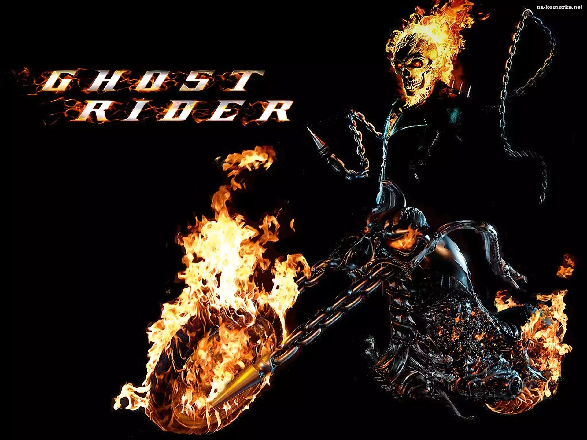 Ghost Rider, łańcuchy, motocykl, płonie