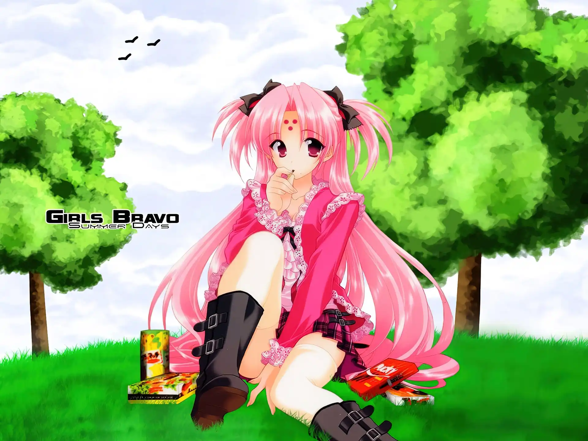 Girls Bravo, drzewo, kobieta, ptaki
