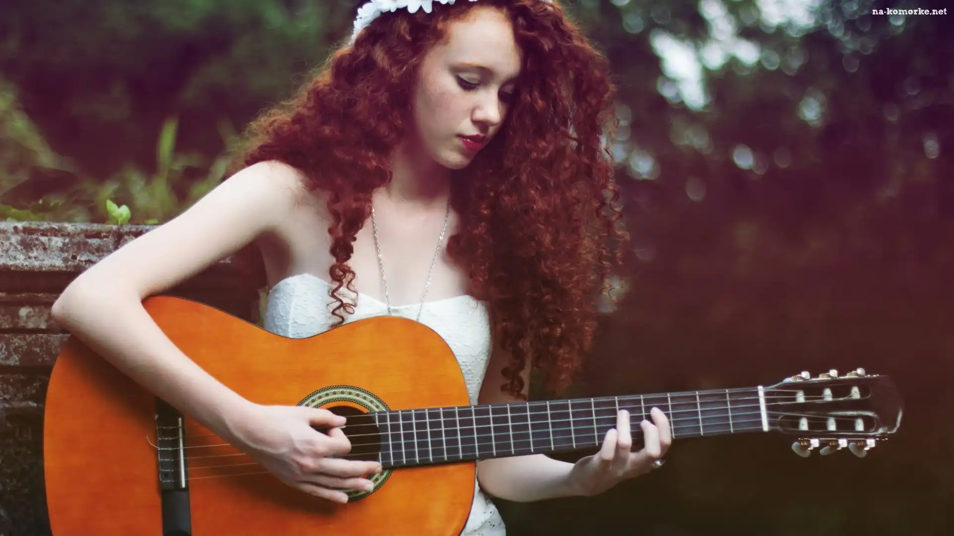 Gitara, Rude, Długie, Włosy, Dziewczyna