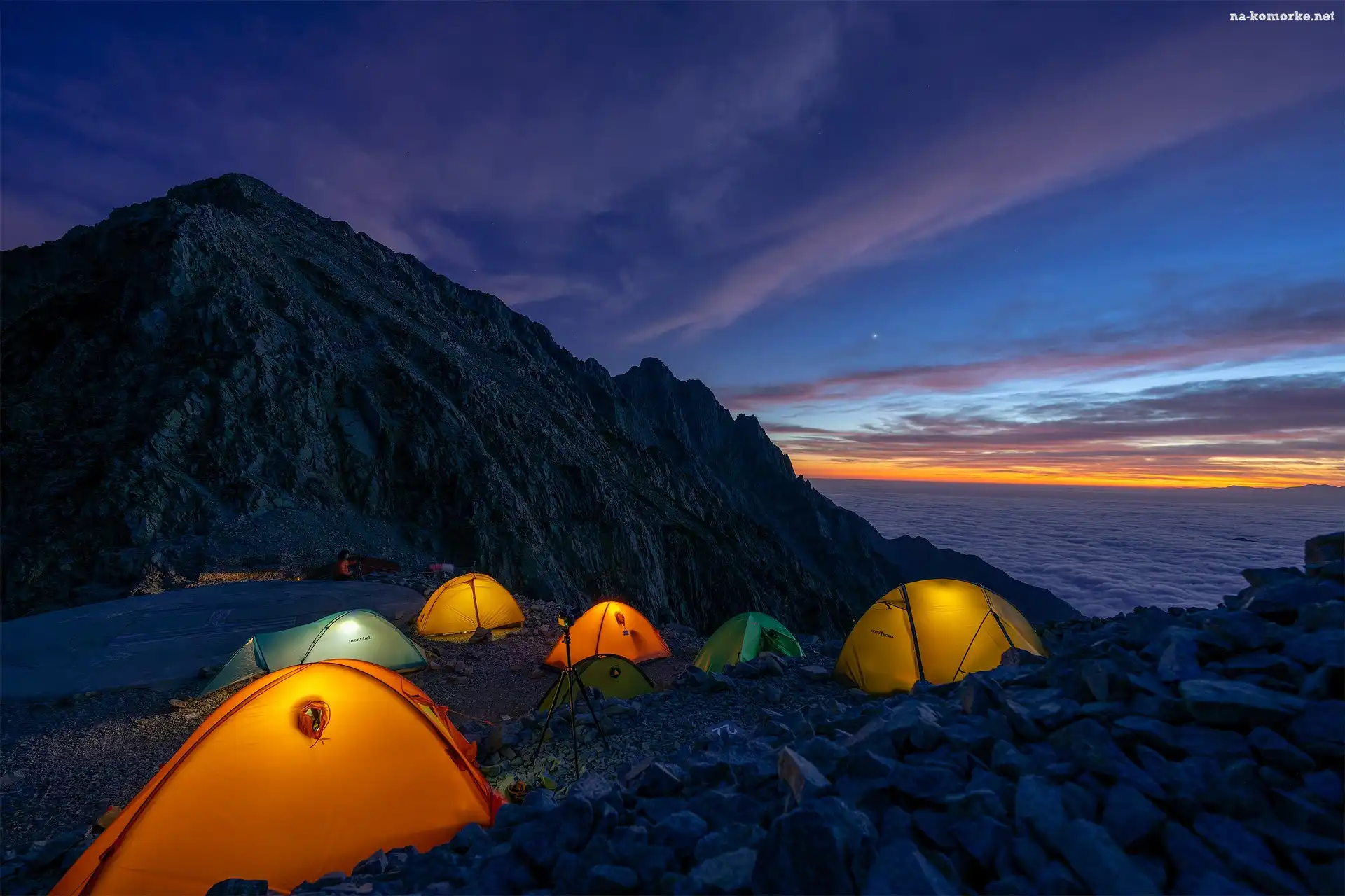 Alpy Japońskie, Namioty, Gór, Japonia, Poranek, Kamping