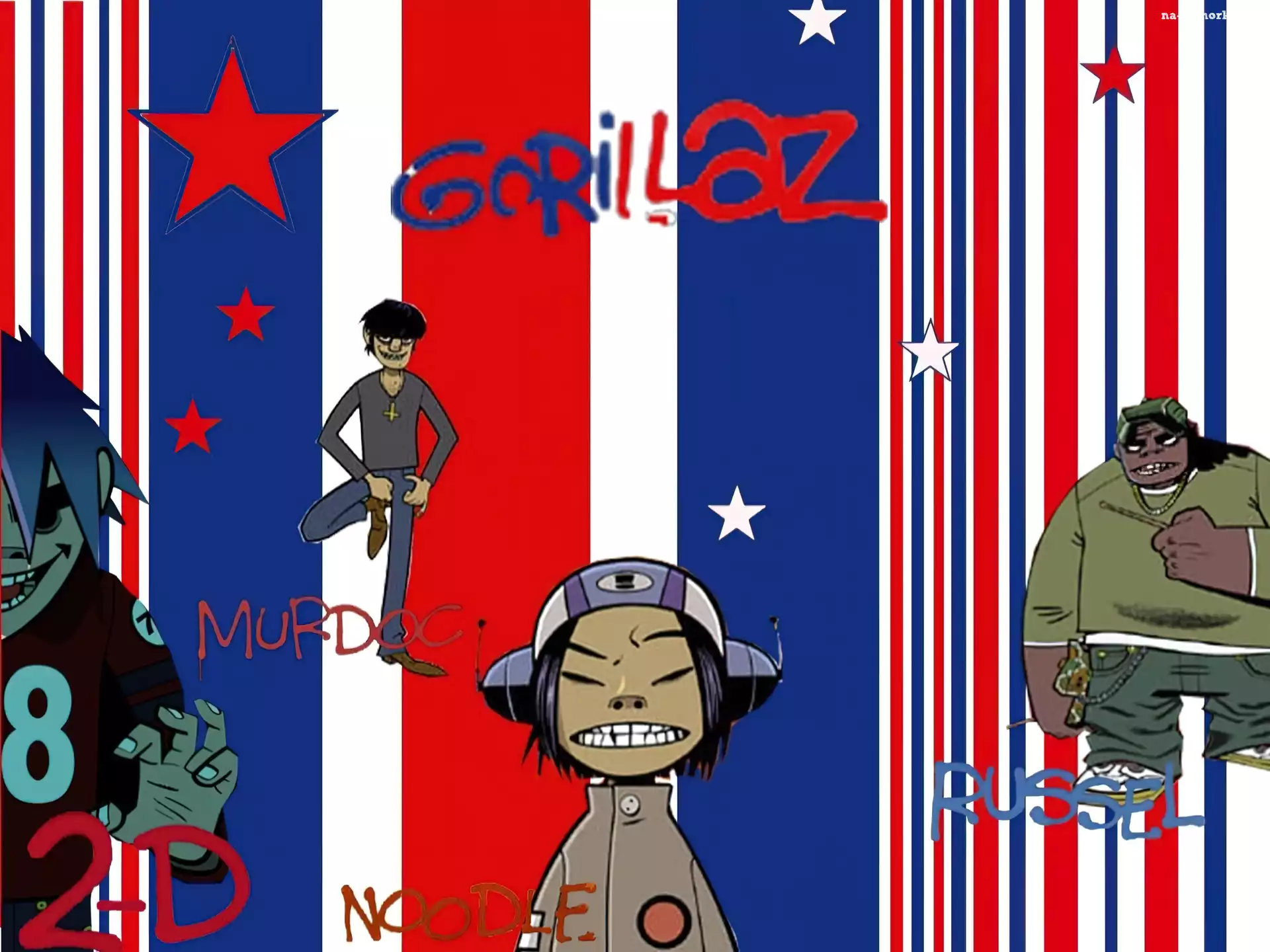 Gorillaz, ludziki, gwiazdki , kask