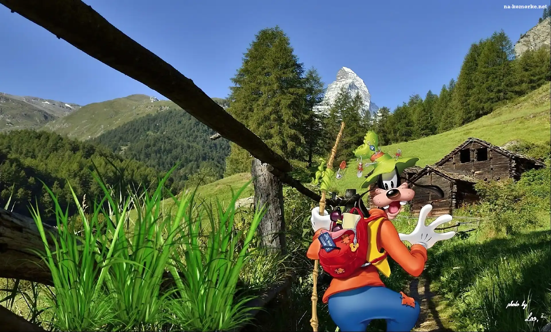 Góry, Goofy, Łąka, Chata