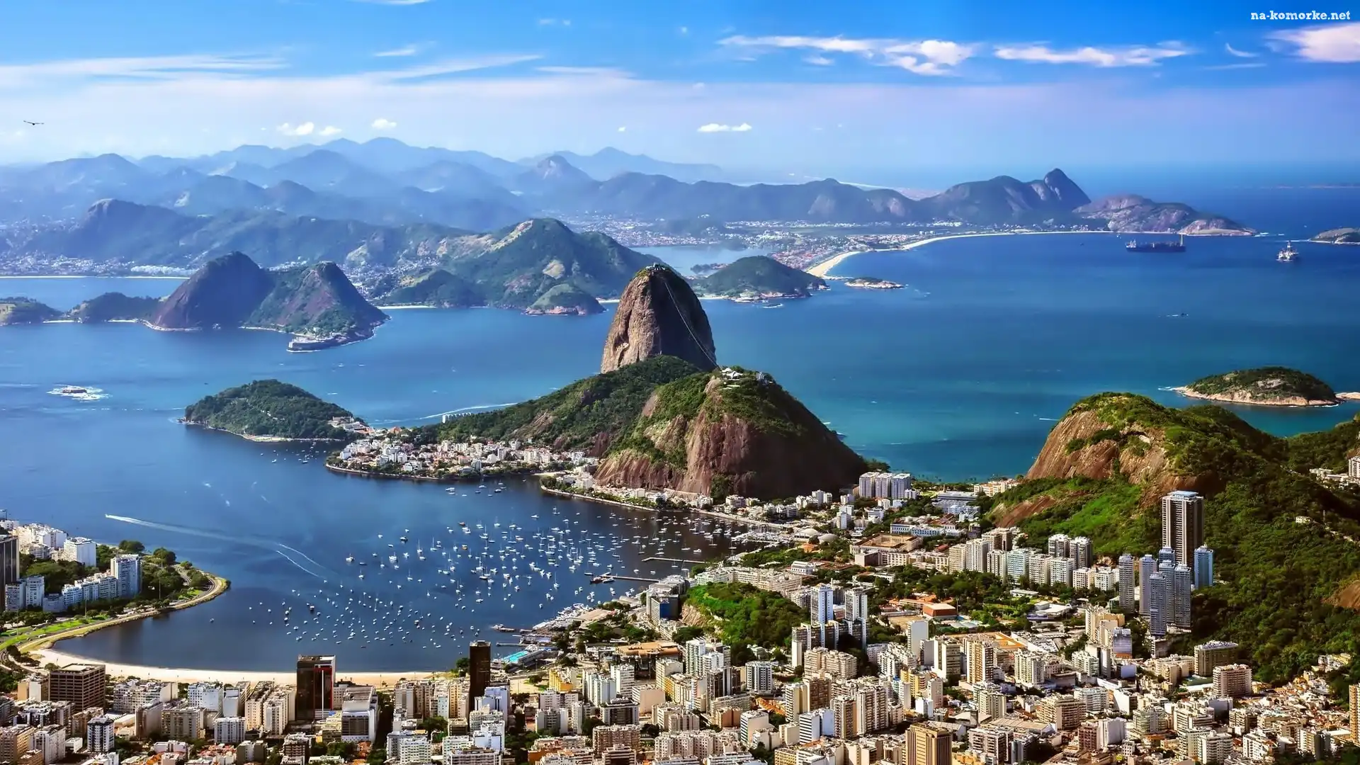 Góry, Wybrzeże, Rio de Janeiro, Z lotu ptaka, Morze, Panorama Miasta, Brazylia, Wyspy