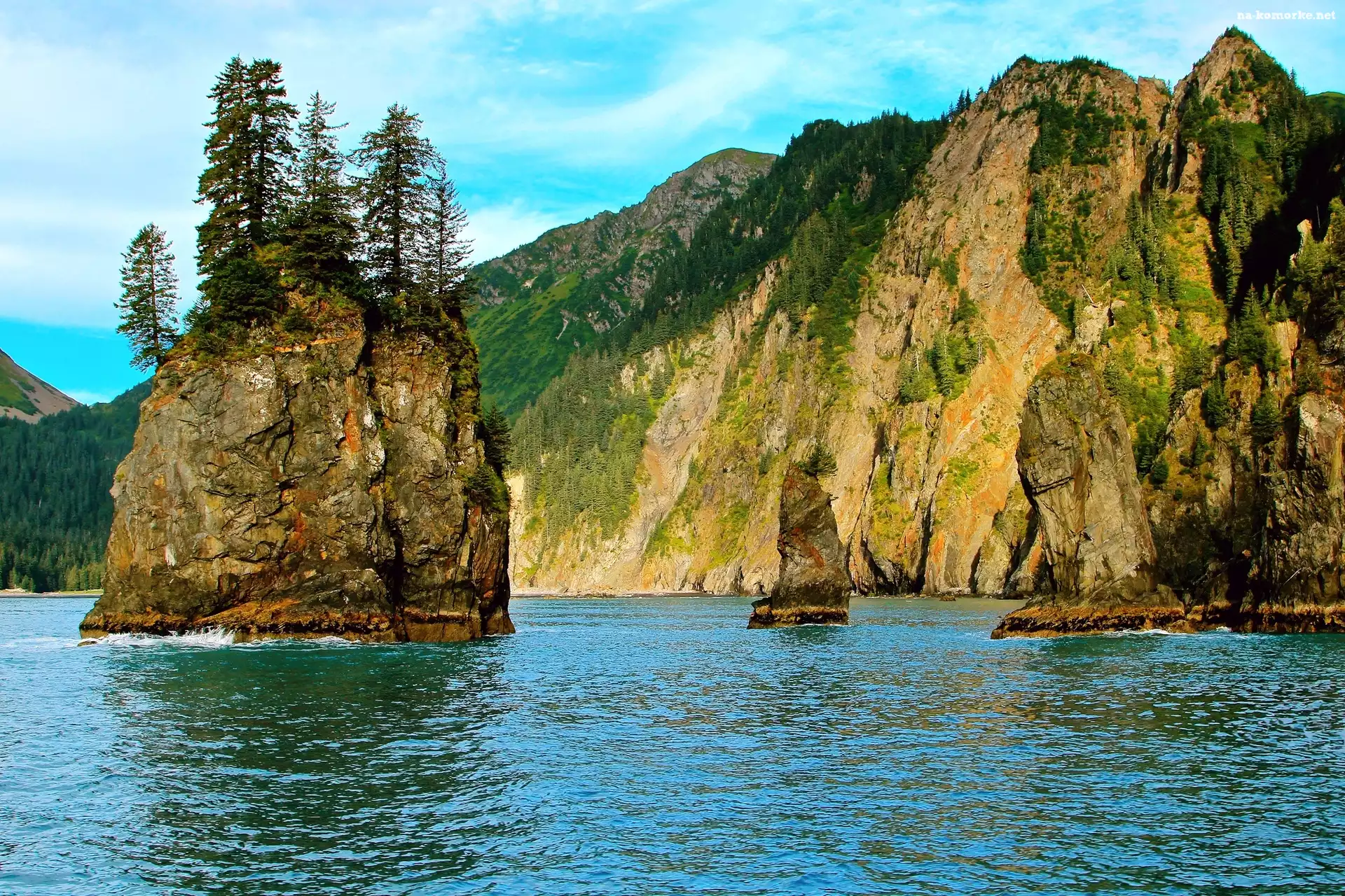 Góry, Alaska, Jezioro, Skały