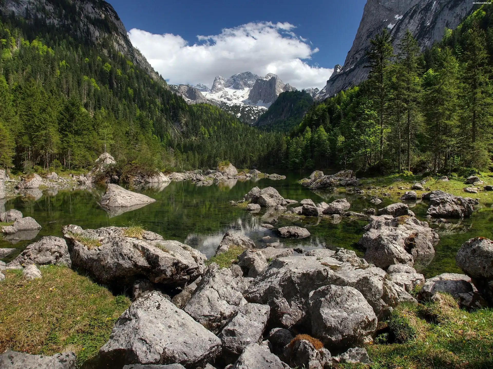 Góry, Lasy, Jezioro, Kamienie