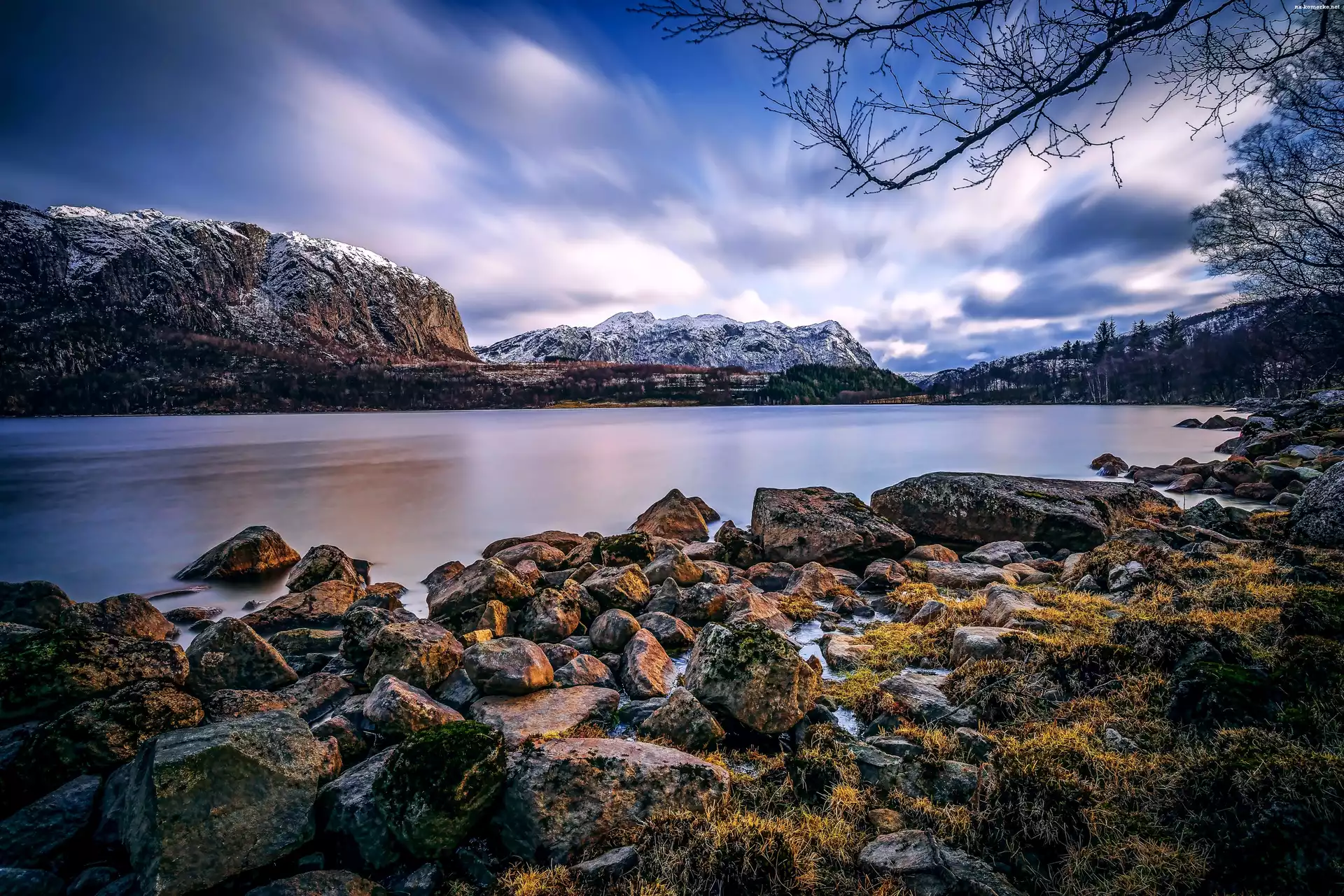 Góry, Norwegia, Jezioro, Kamienie