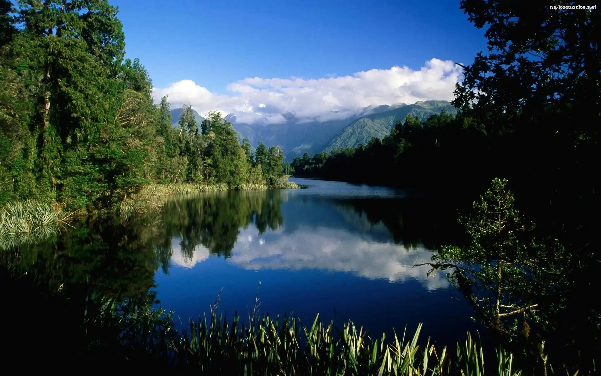 Góry, Obłoki, Jezioro, Las