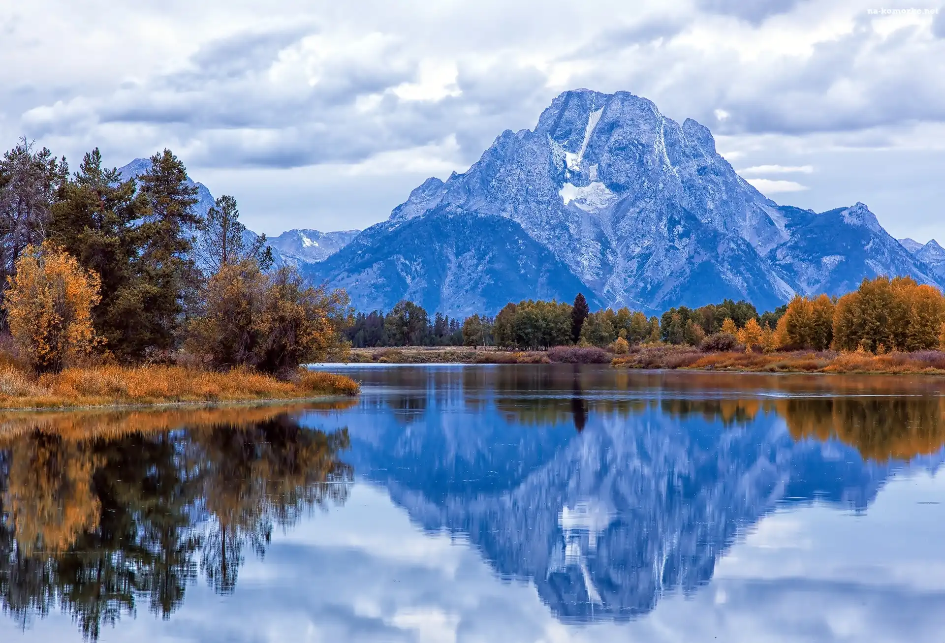 Góry, Grand Teton, las, Rzeka